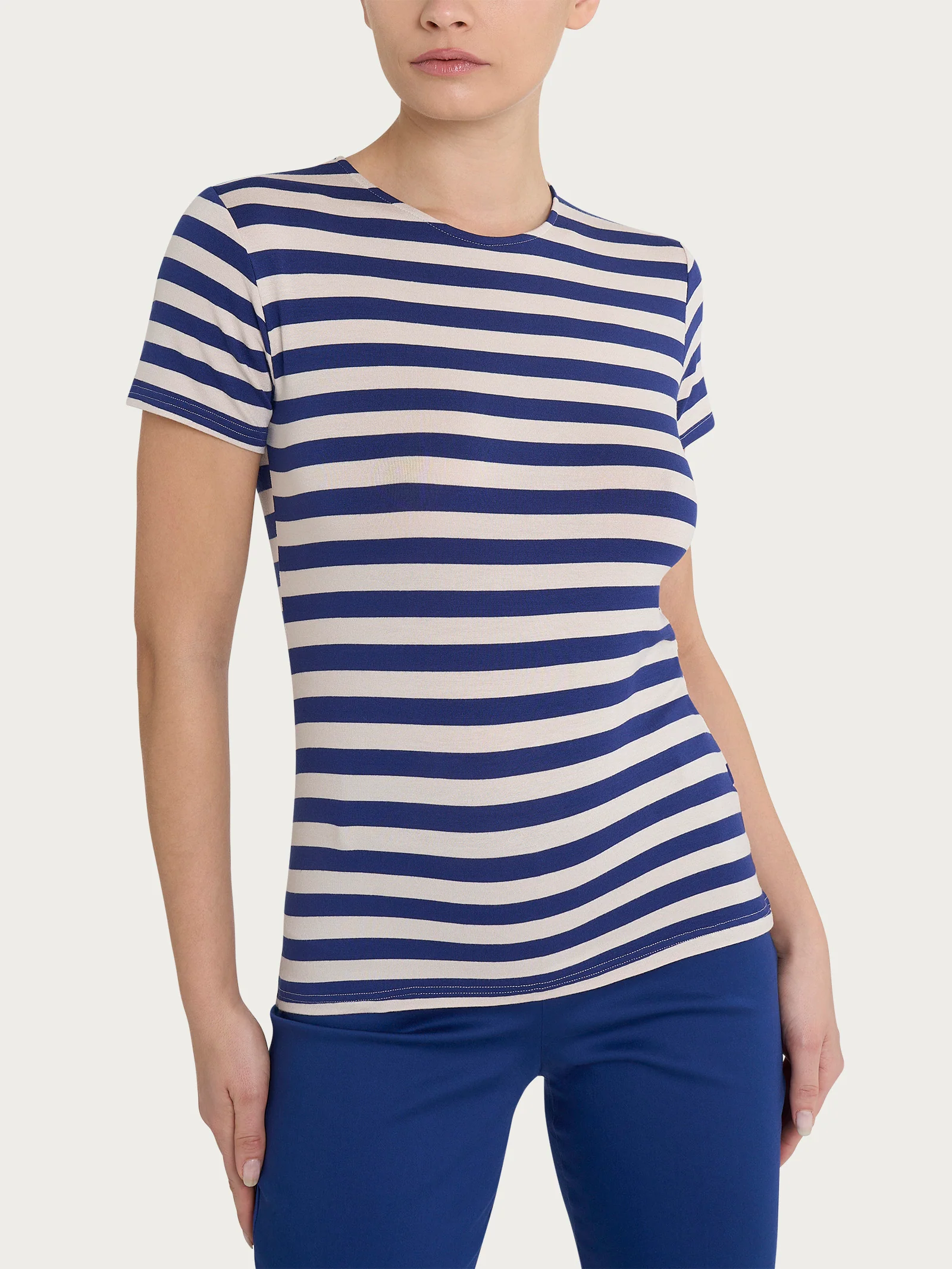 Maglietta con stripes e maniche corte in Viscosa Summer - Fant. Blueberry Riga Pari