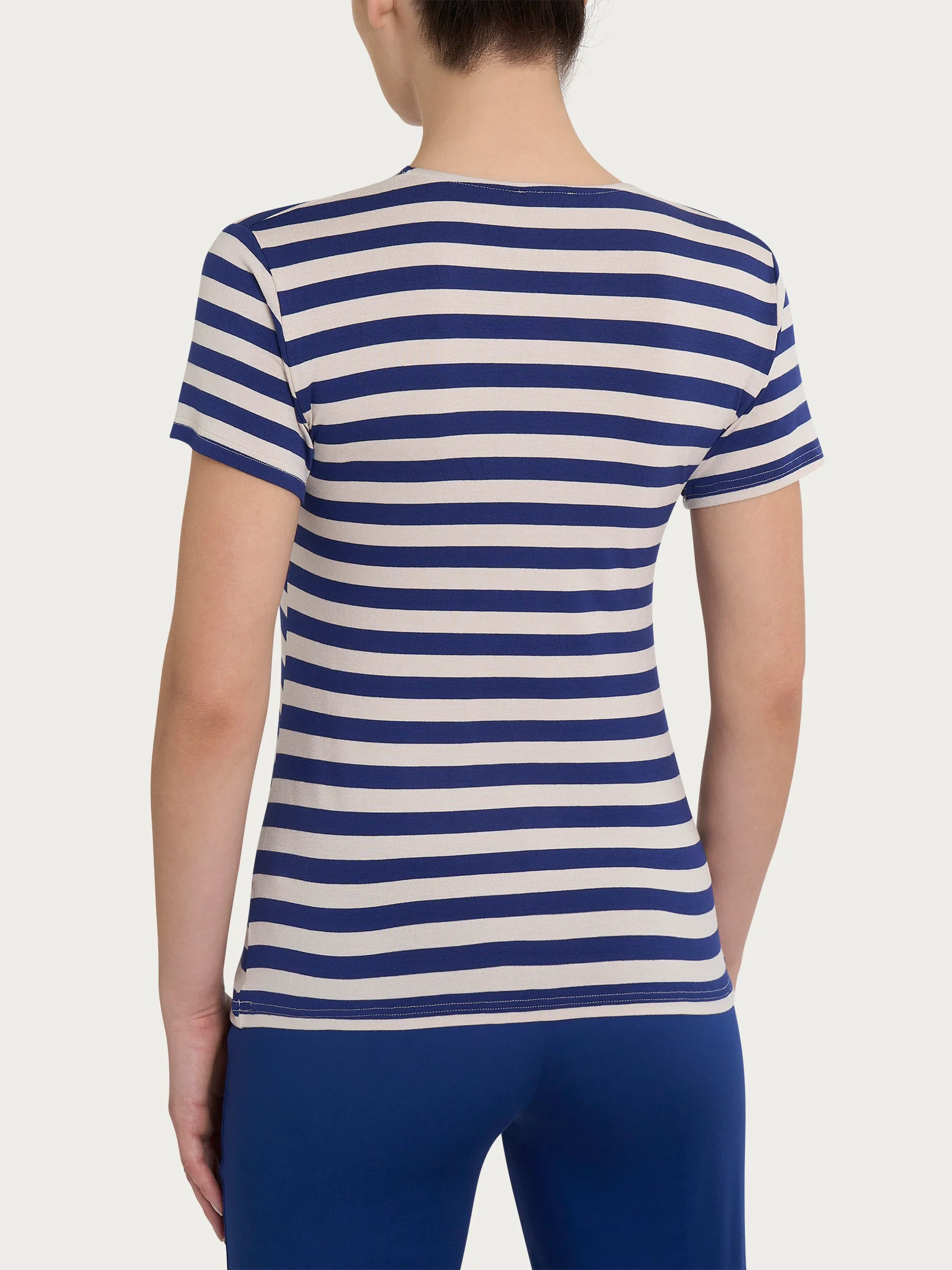Maglietta con stripes e maniche corte in Viscosa Summer - Fant. Blueberry Riga Pari - Image 2