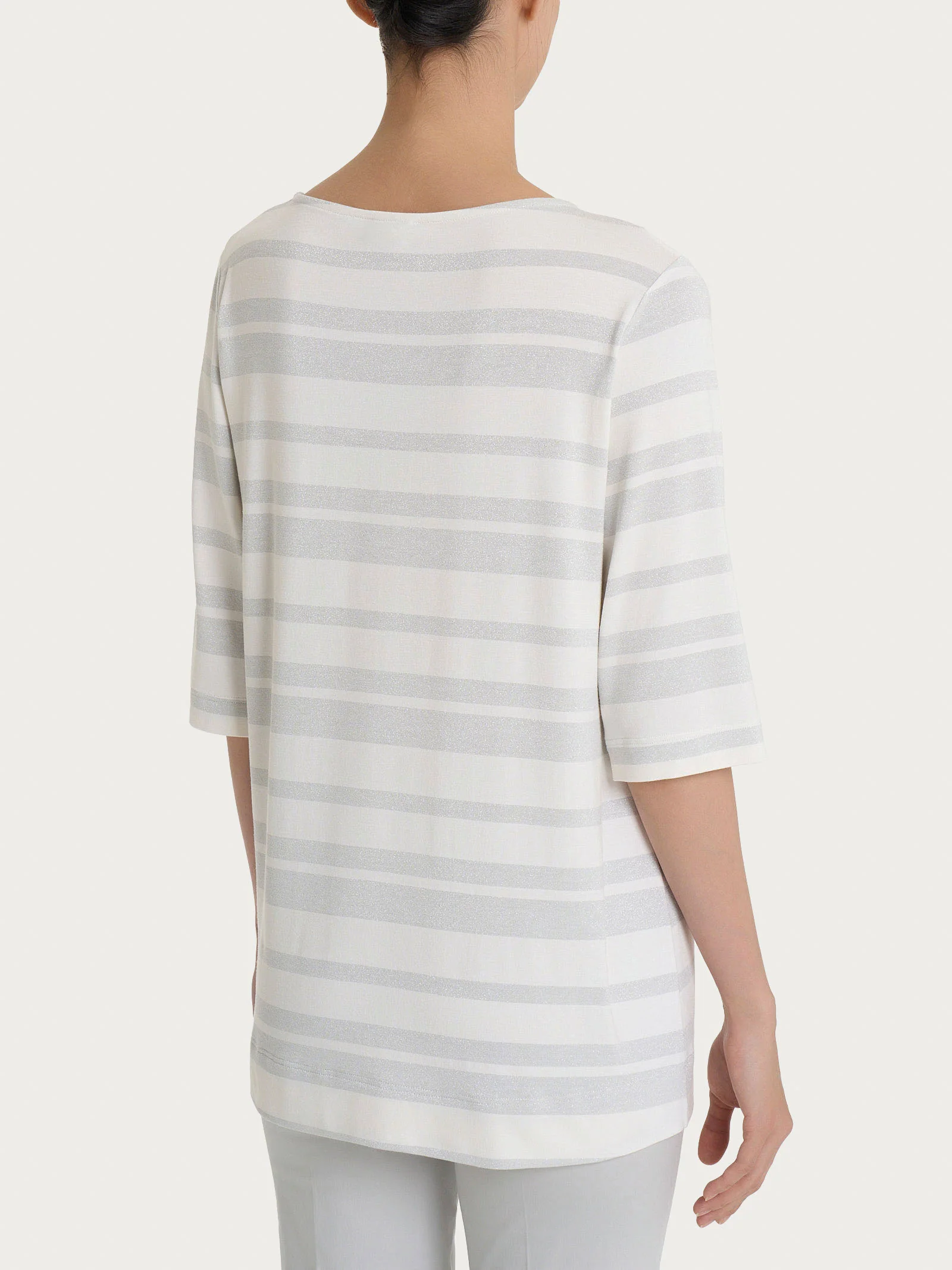 Maglietta con stripes in Viscosa Summer e Lurex - Bianco - Image 2