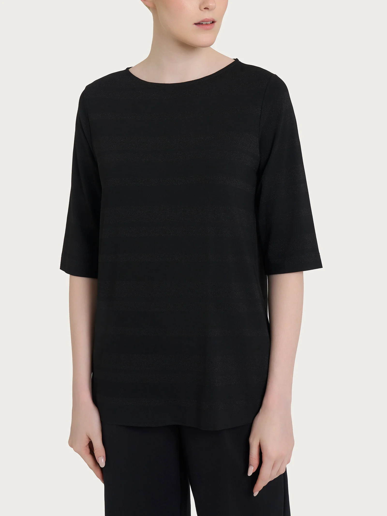 Maglietta con stripes in Viscosa Summer e Lurex - Nero