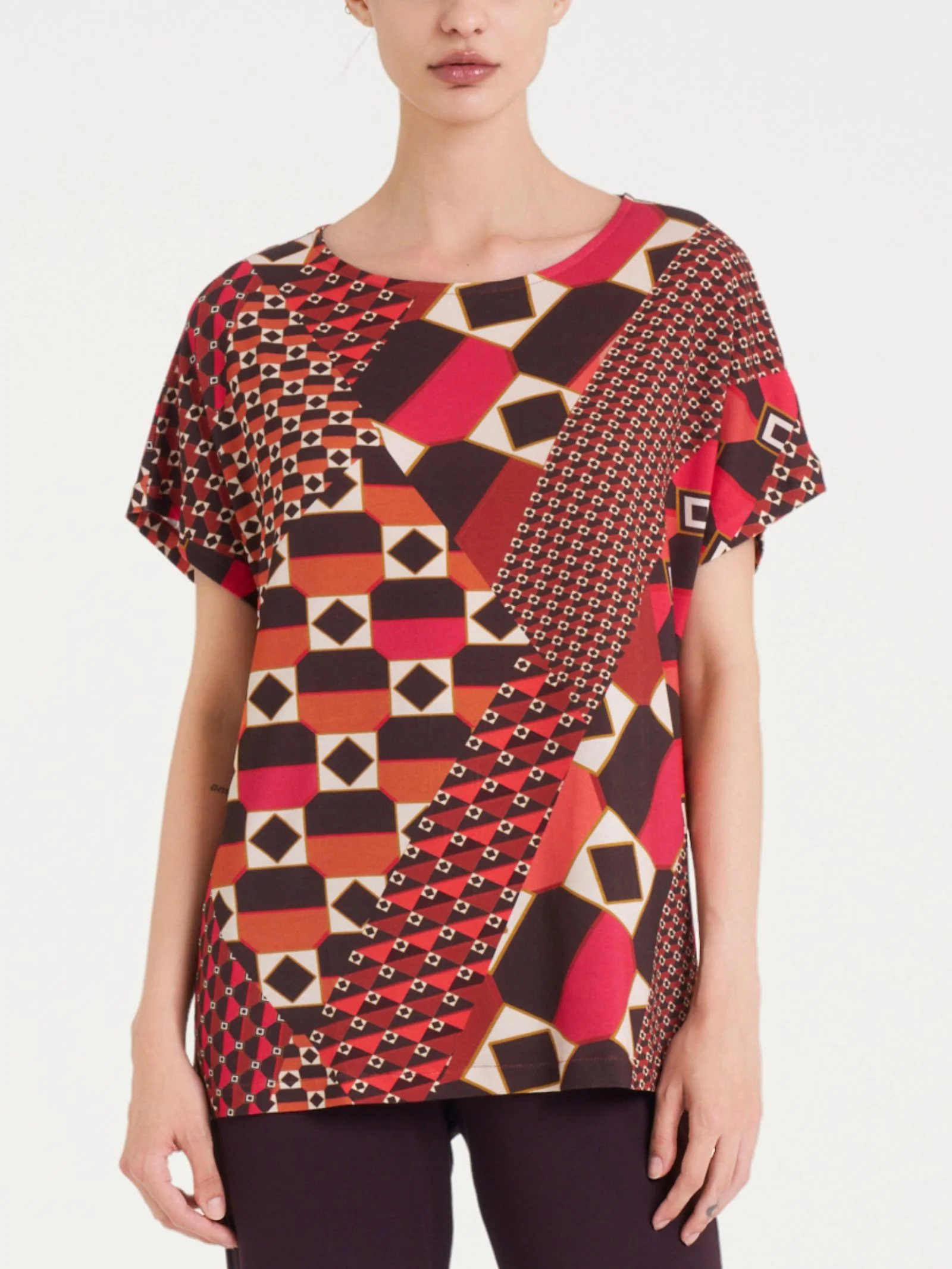 Maglietta girocollo con geometric pattern in Viscosa Summer  - Fant. Spice Route