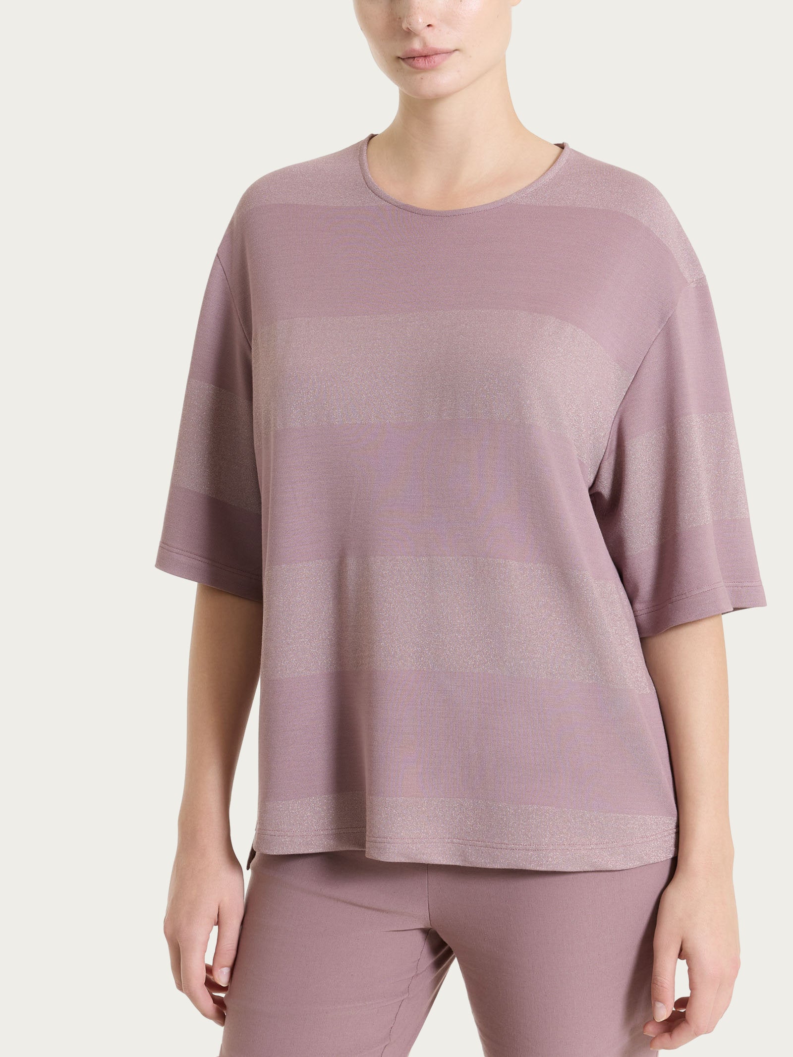 Maglietta girocollo con macro righe in Summer Light e Lurex - Fant. Twilight Mauve