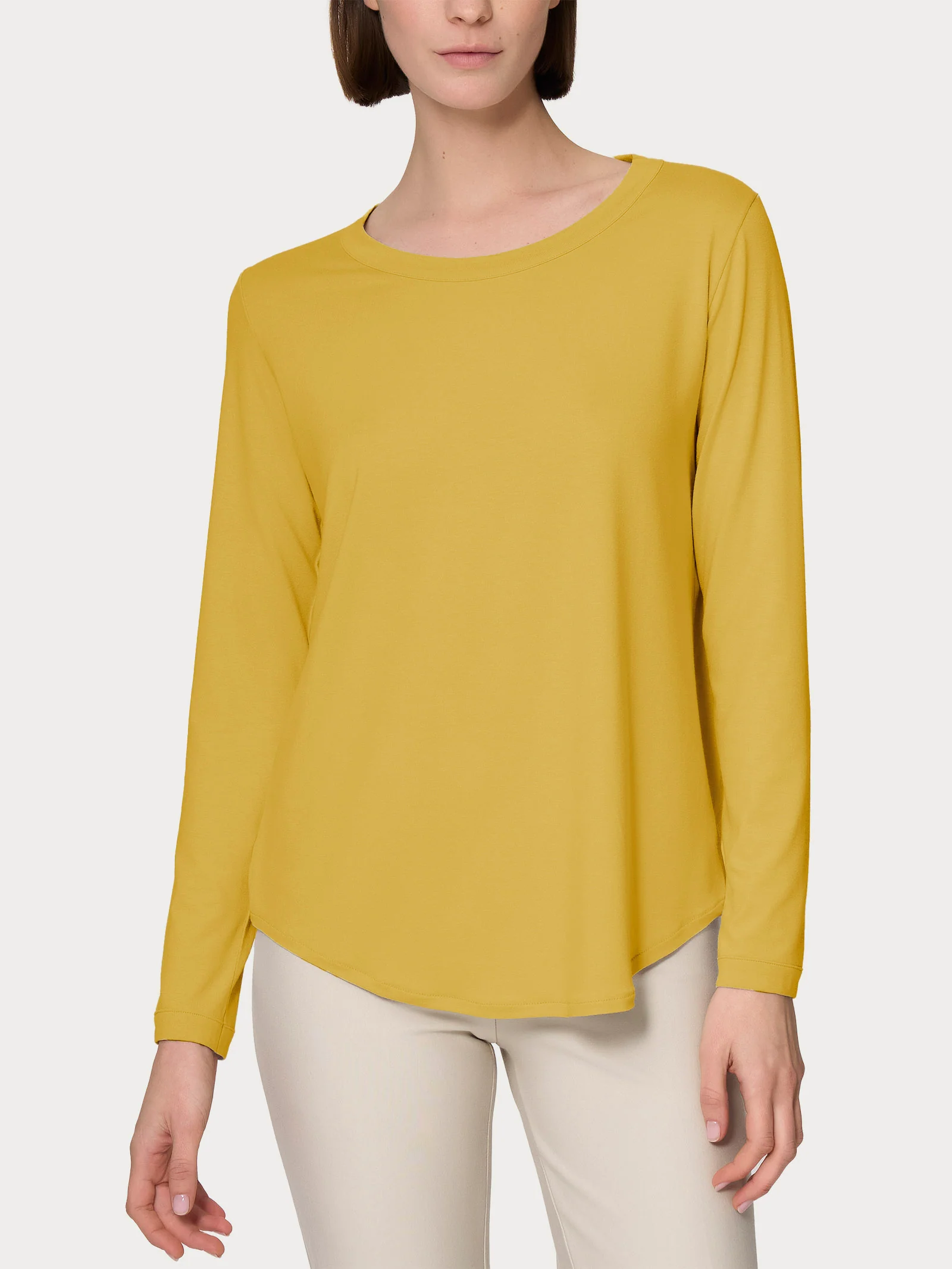 Maglietta girocollo con manica lunga in Eco Viscosa - Oil Yellow