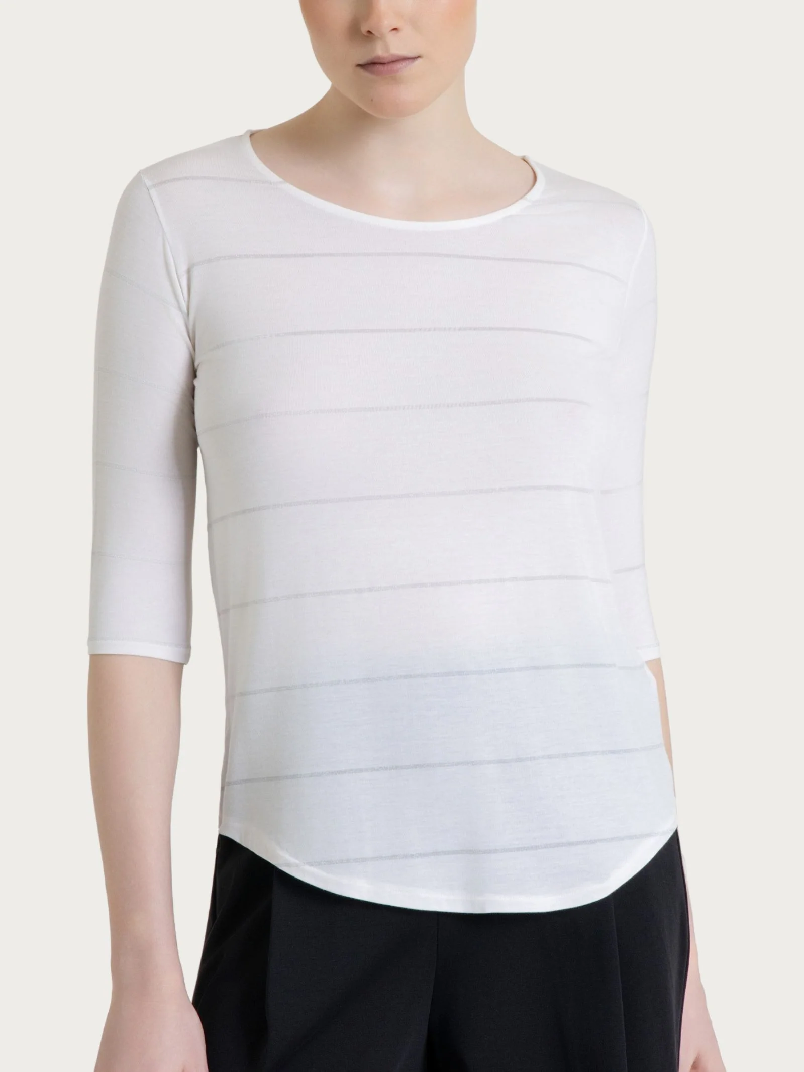 Maglietta girocollo con micro righe in Summer Light  - Fant.Bianco