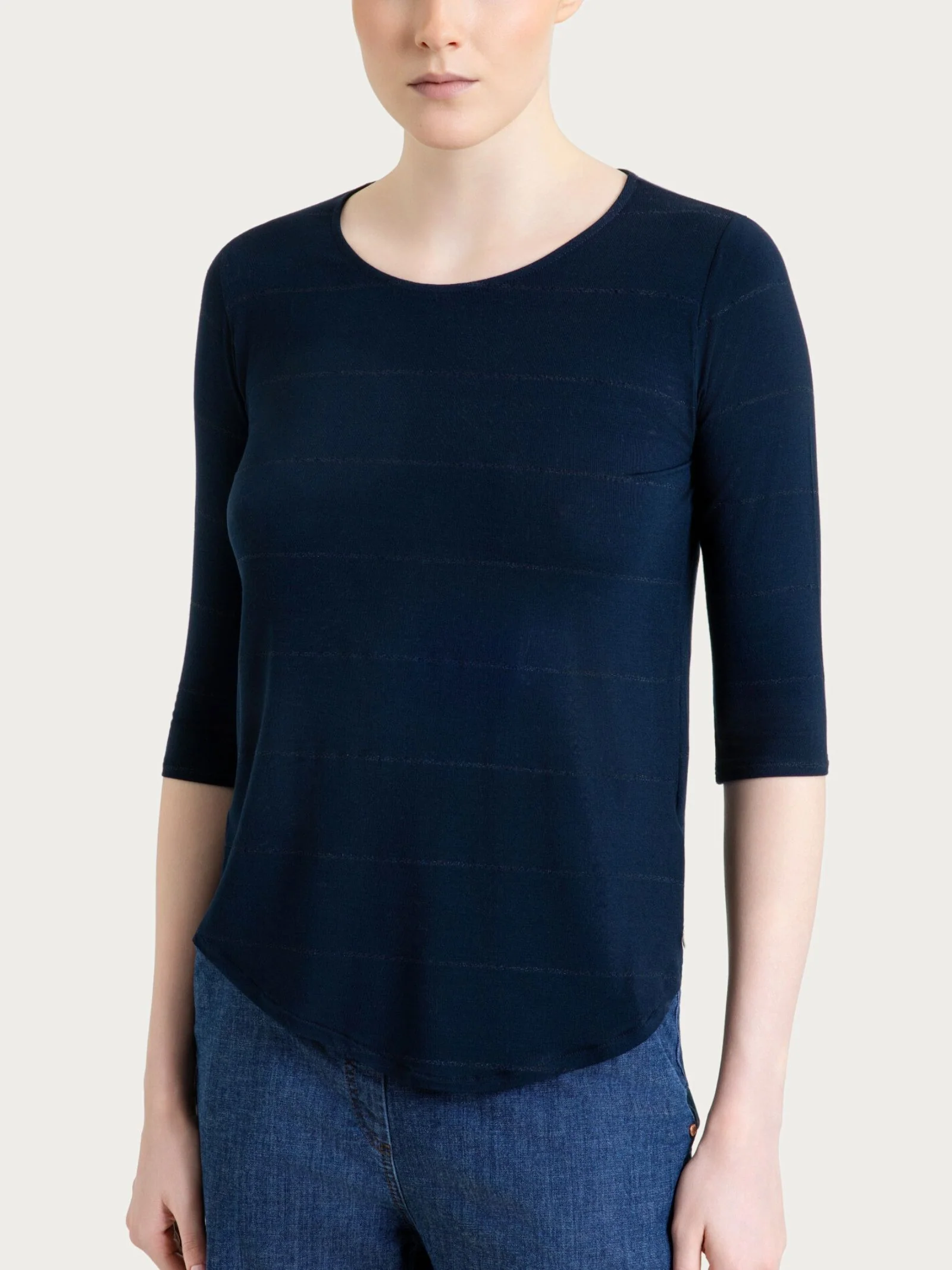 Maglietta girocollo con micro righe in Summer Light  - Fant.Bleu