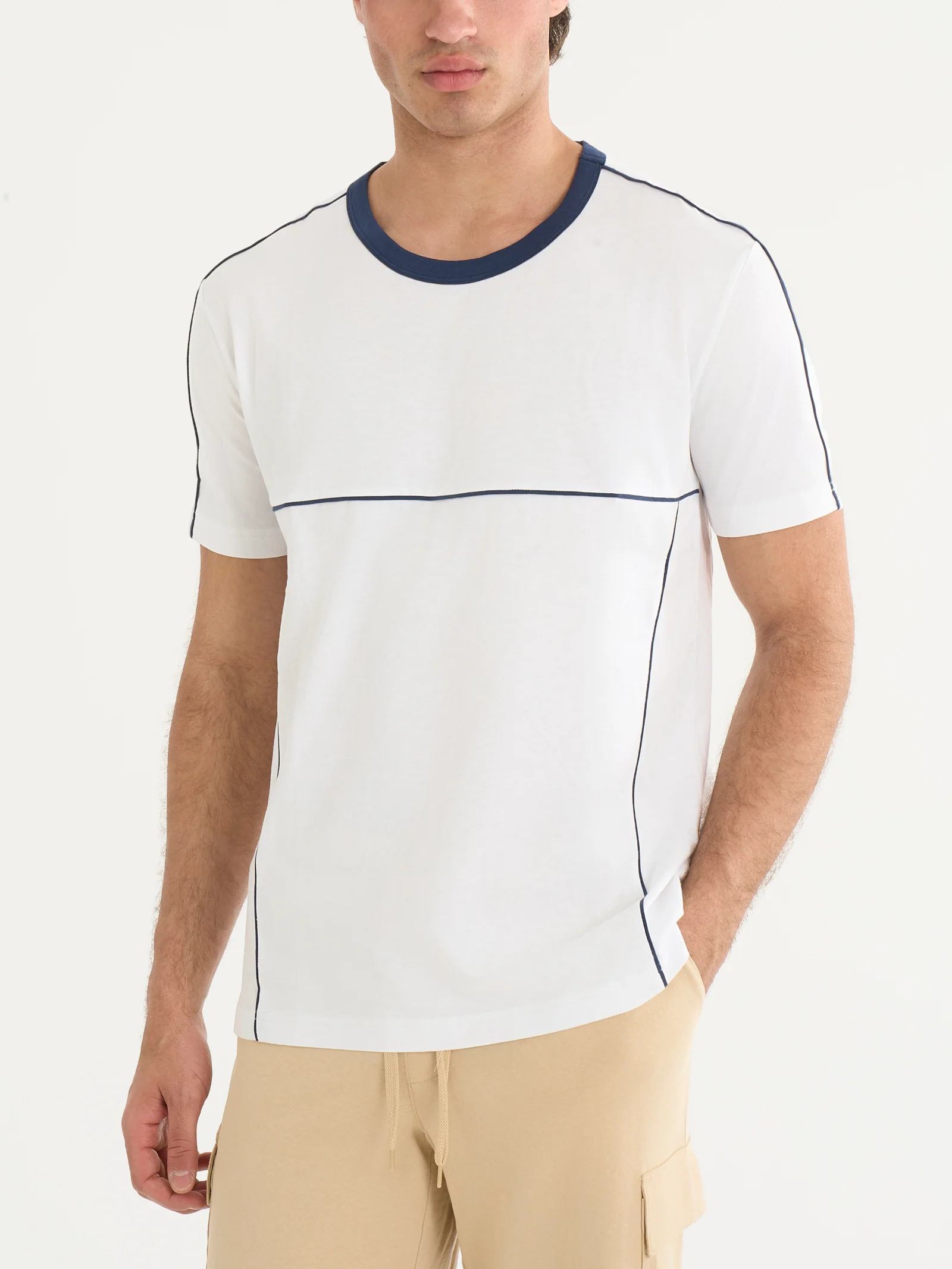 Maglietta girocollo con piping in Jersey di Cotone - Fant.Bianco