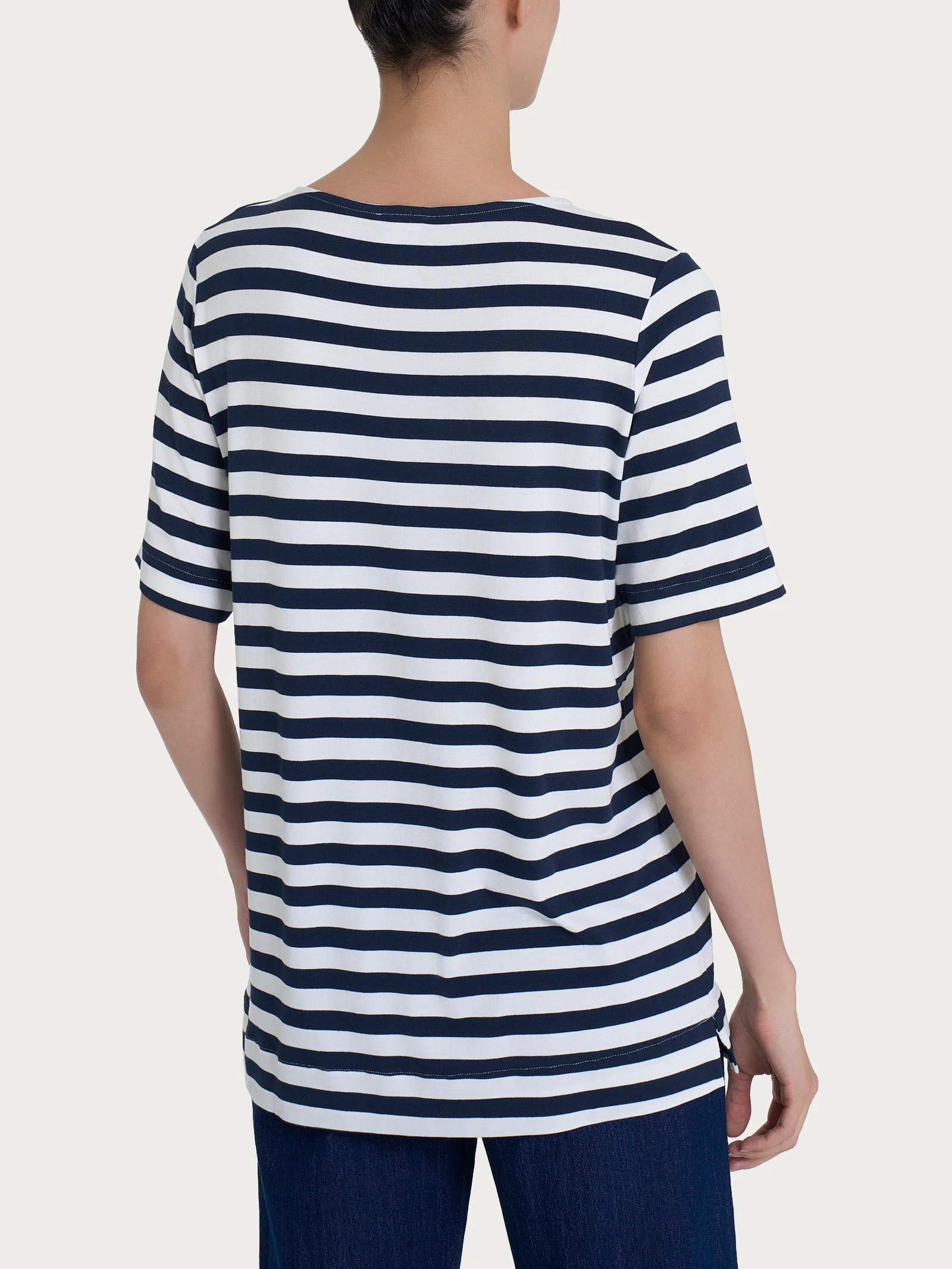 Maglietta girocollo con stripes in Viscosa Summer - Fant. Bleu Riga Pari - Image 2