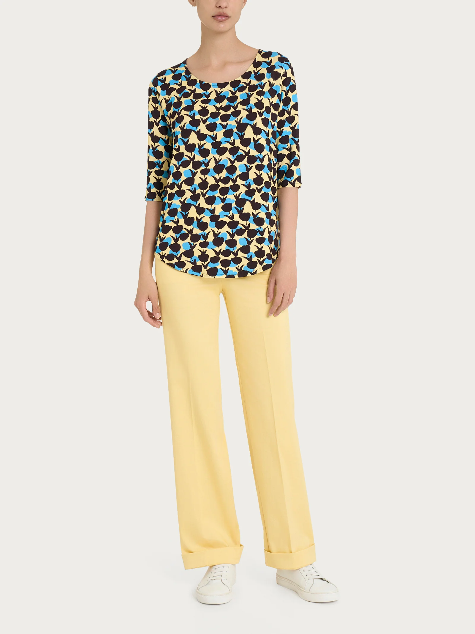 Maglietta girocollo con tulips pattern in Viscosa Summer - Fant. Pale Banana - Image 4