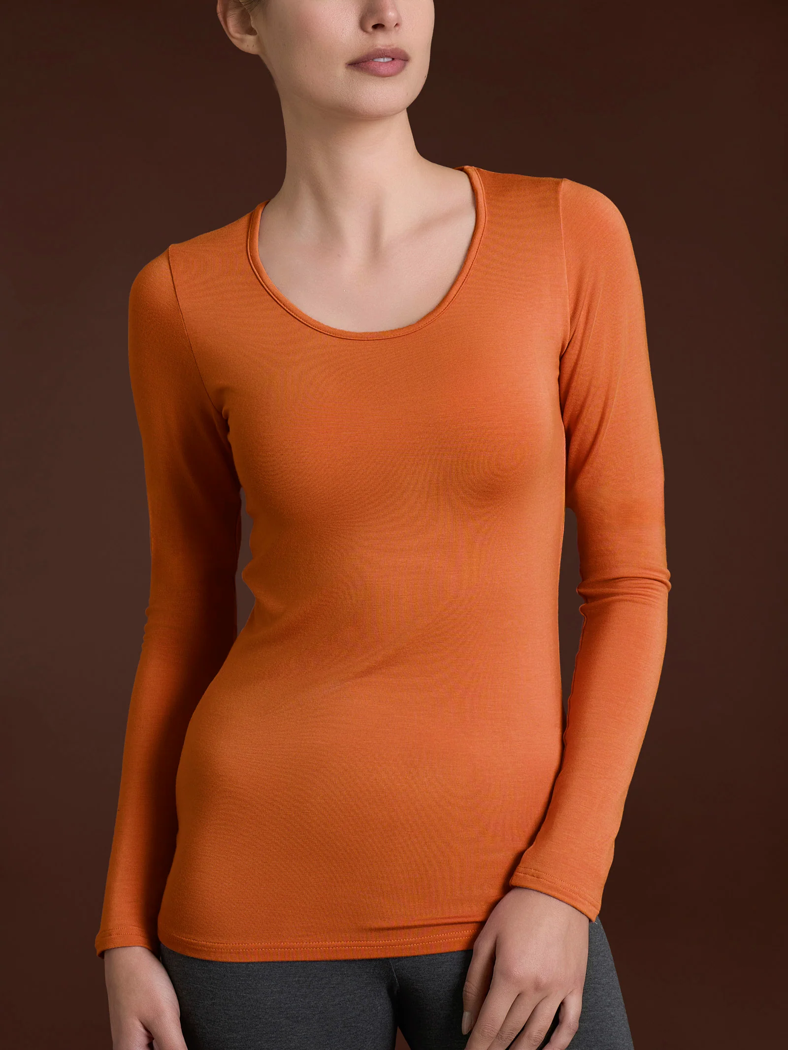 Maglietta girocollo in Eco Viscosa - Rust
