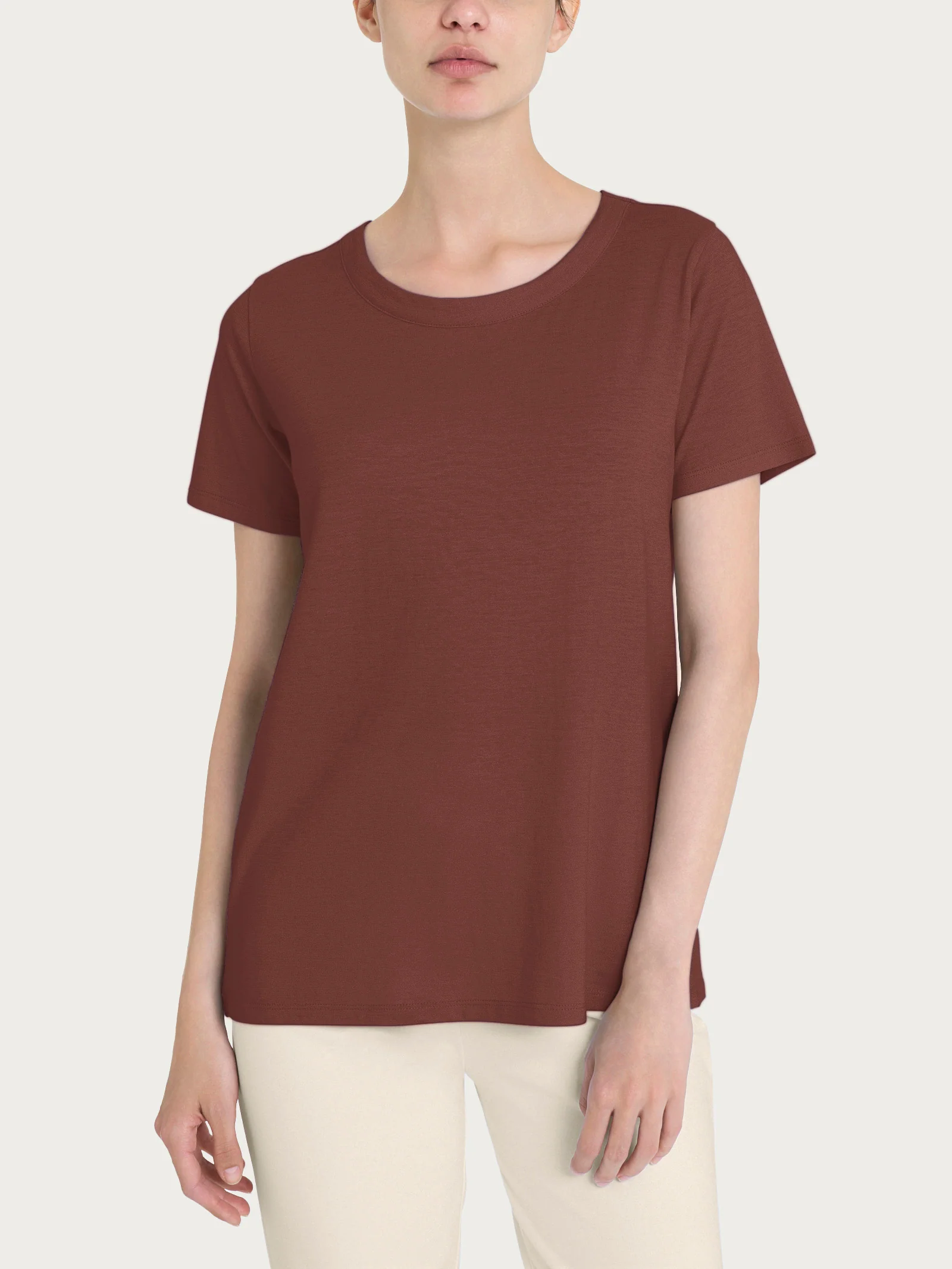 Maglietta girocollo in slub jersey di cotone - Cappuccino
