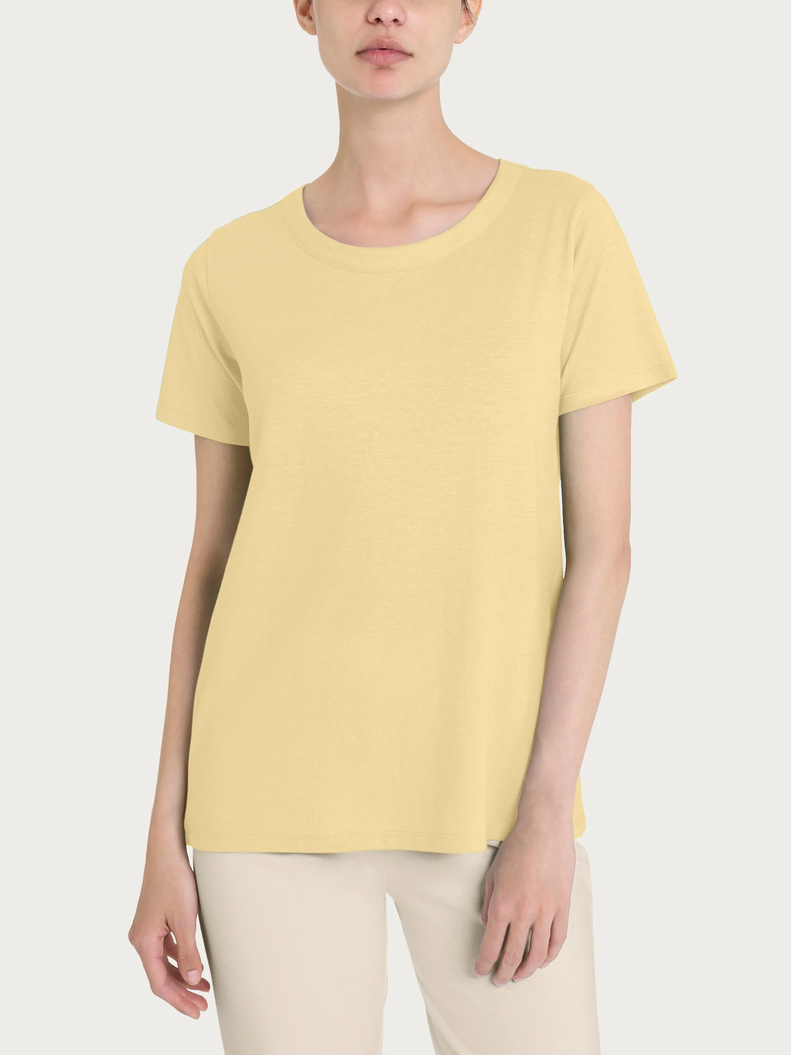 Maglietta girocollo in slub jersey di cotone - Pale Banana