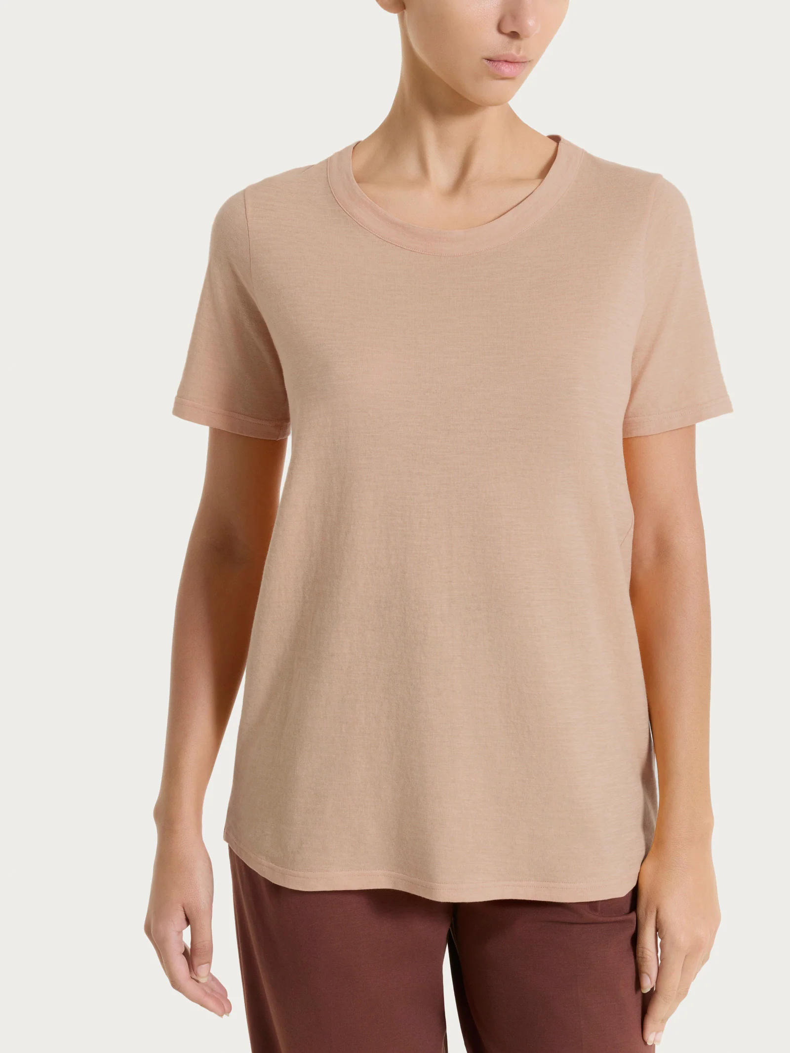 Maglietta girocollo in slub jersey di cotone - Warm Taupe