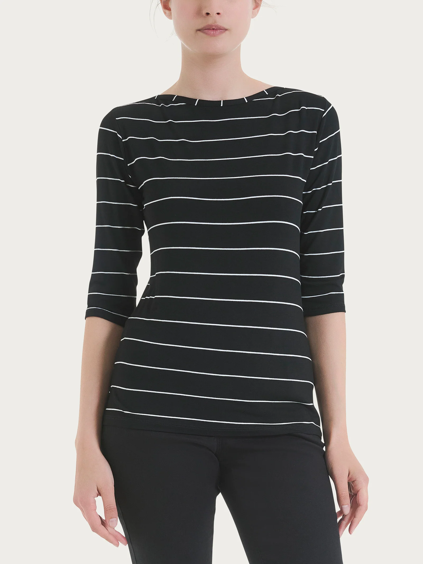 Maglietta skinny con stripes spaziate in Viscosa Summer  - Fant. Nero Riga Spaziata