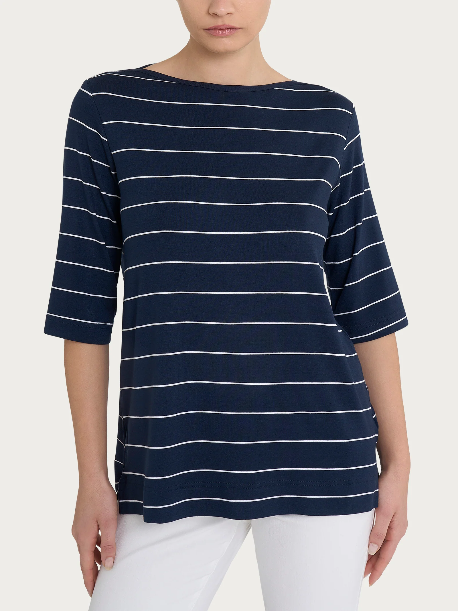 Maglietta soft con stripes spaziate in Viscosa Summer  - Fant. Bleu Riga Spaziata