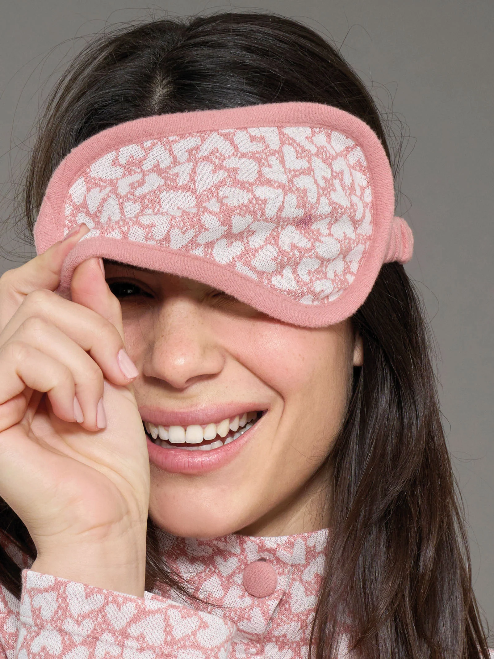 Mascherina con cuori in Cotton Eco Pile - Fant.Pesco