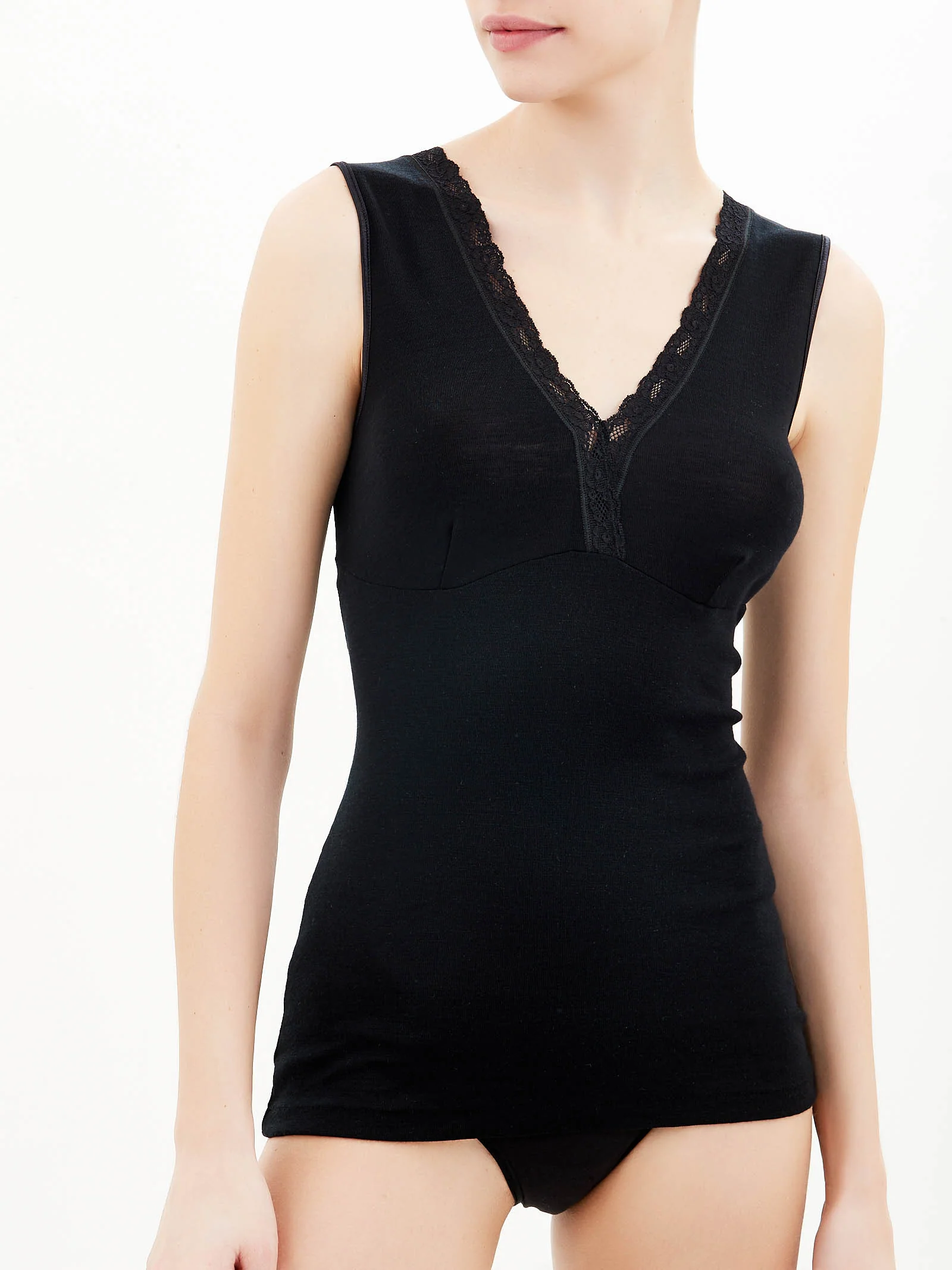 Merino Medium - Canottiera a spalla larga in lana - Nero - Image 2