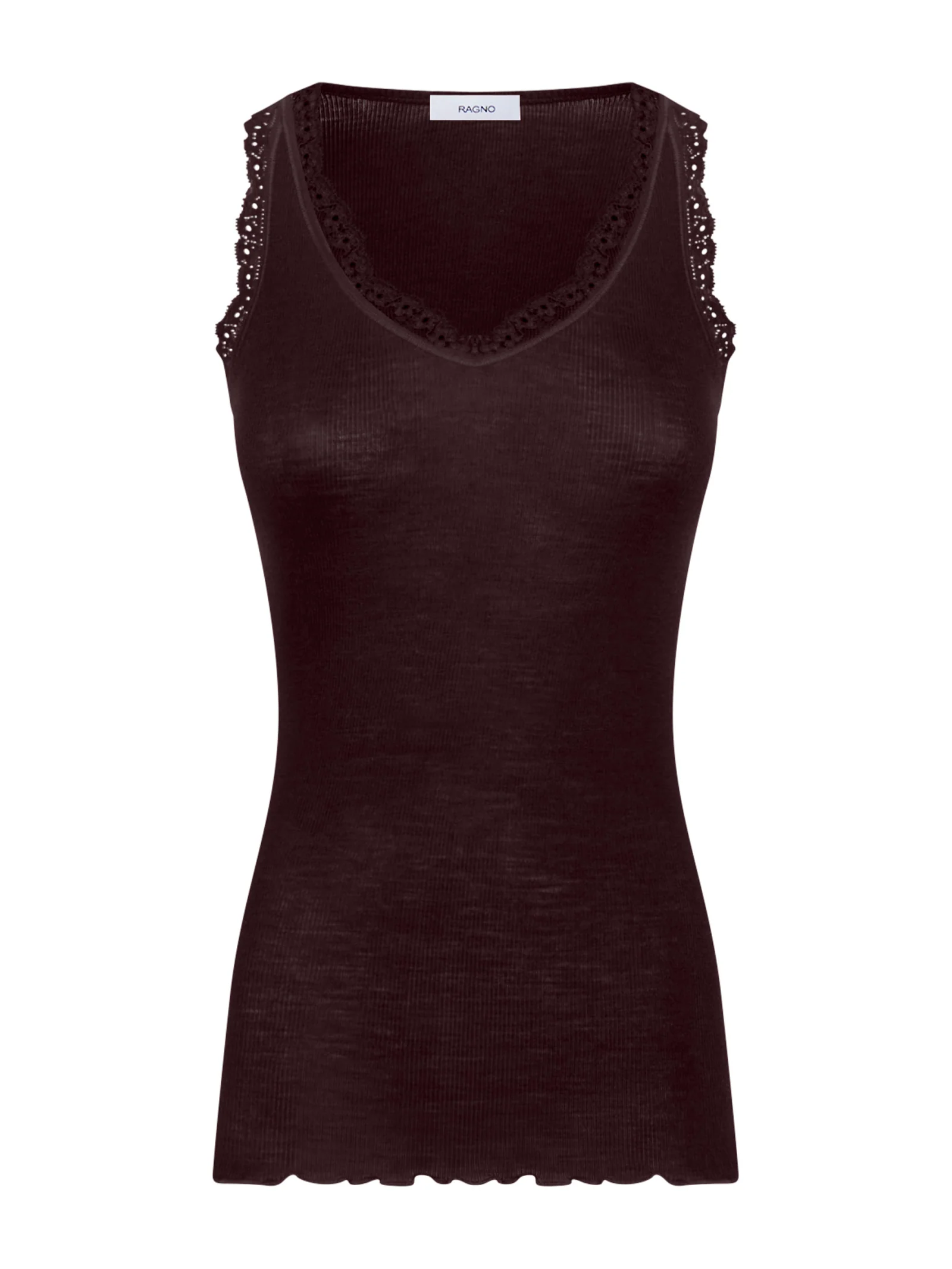 Merino Seta - Canottiera scollo a V in lana e seta con pizzo - Acero