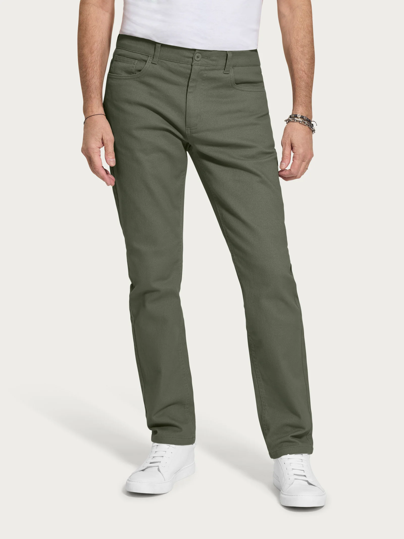 Pantalone 5 tasche in Raw Twill di cotone elasticizzato - Deep Lichen Green