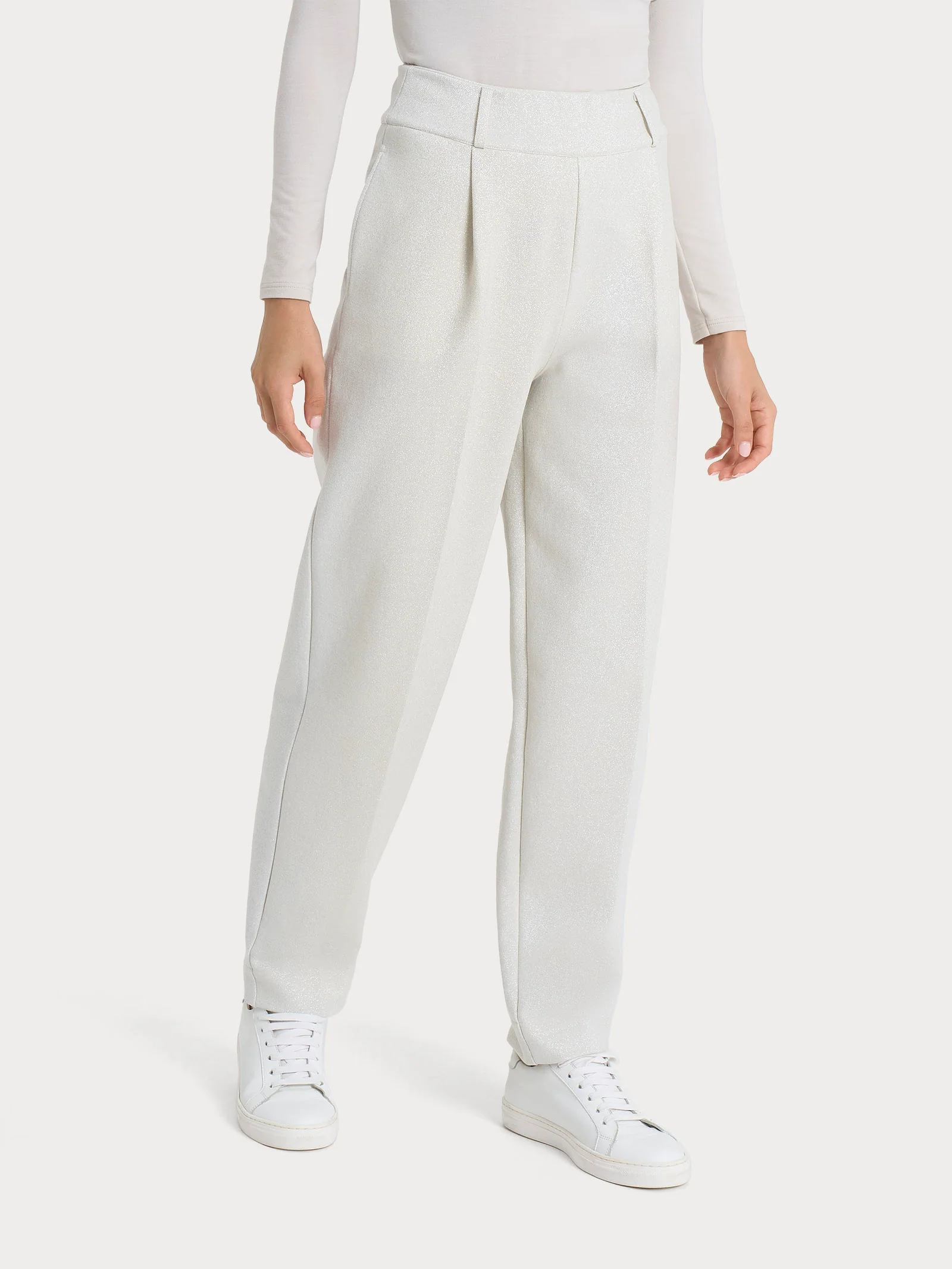 Pantalone a carota con tasche e pinces in tessuto Eco Jacquard - Fant.Champignon