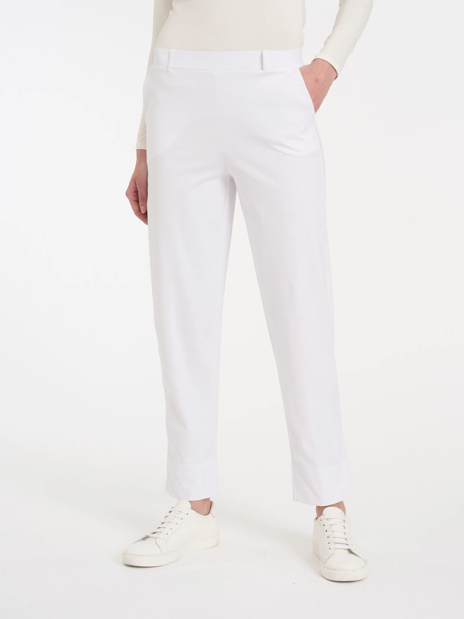 Pantalone a carota con tasche in Compact Light - Bianco - Image 3