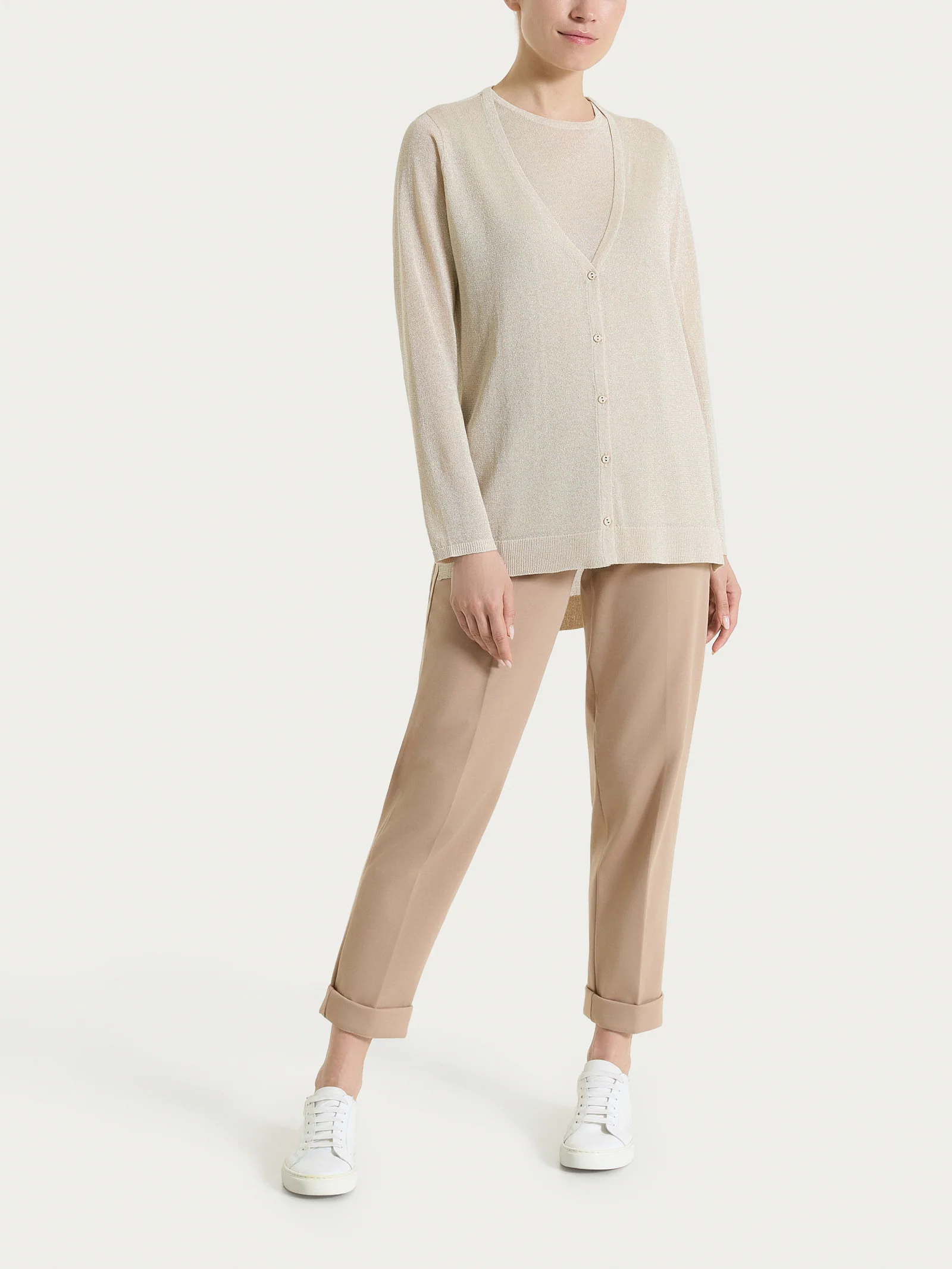 Pantalone a carota con tasche in Compact Light  - Warm Taupe - Image 8