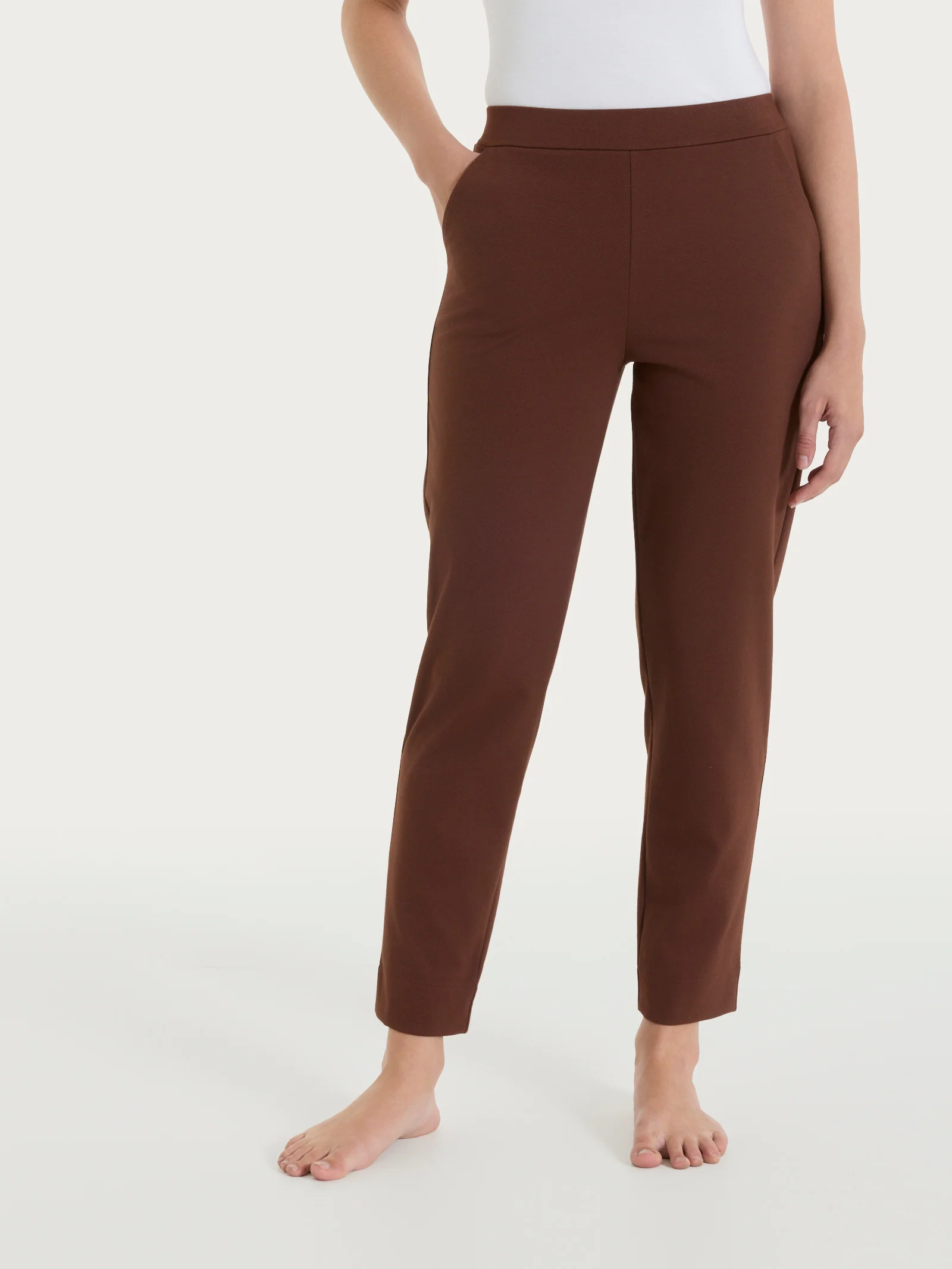 Pantalone a carota con tasche in Jersey di Cotone - Chocolate Fondant