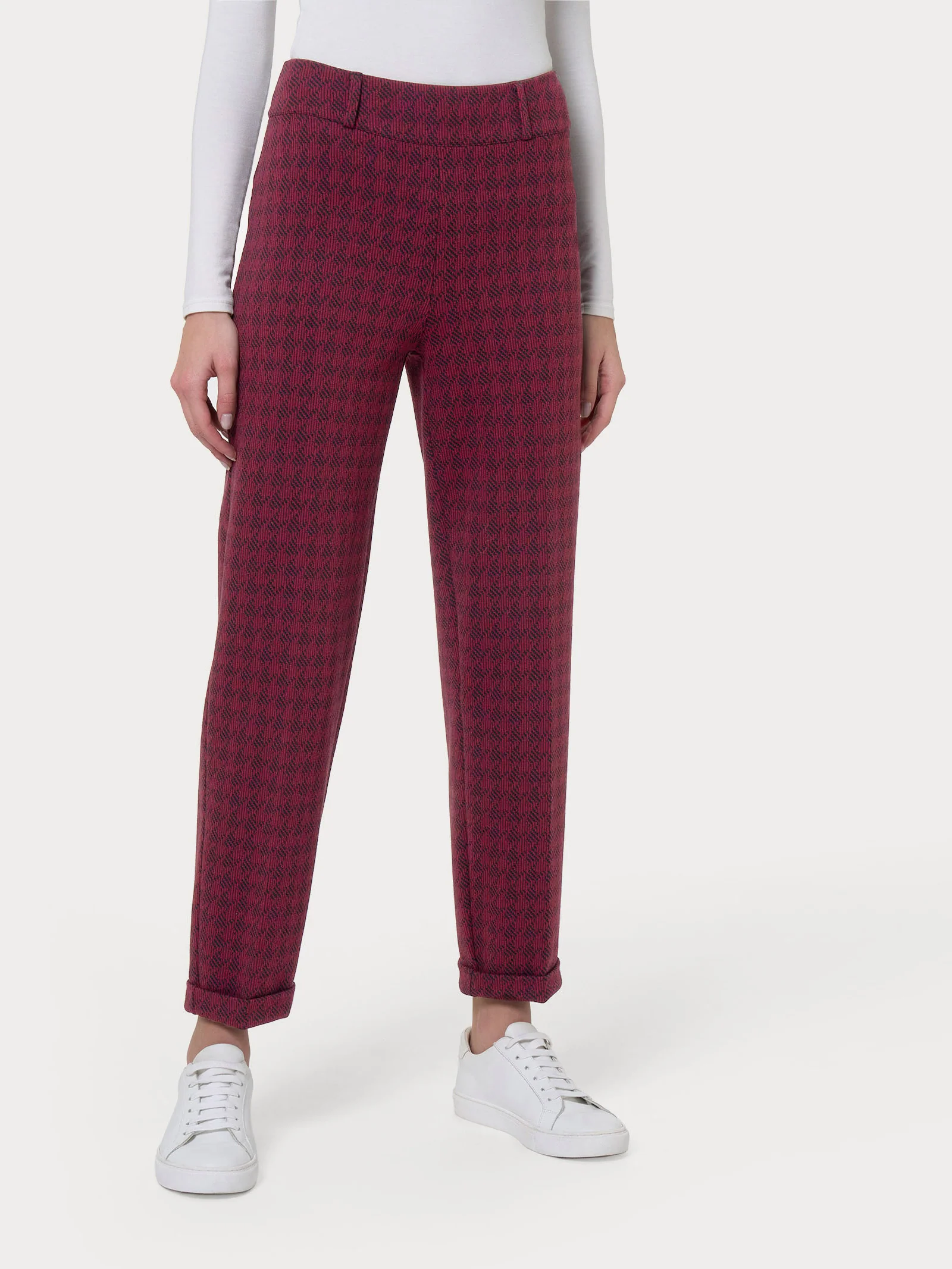 Pantalone a carota in tessuto Eco Jacquard - Fant. Tibetan Red