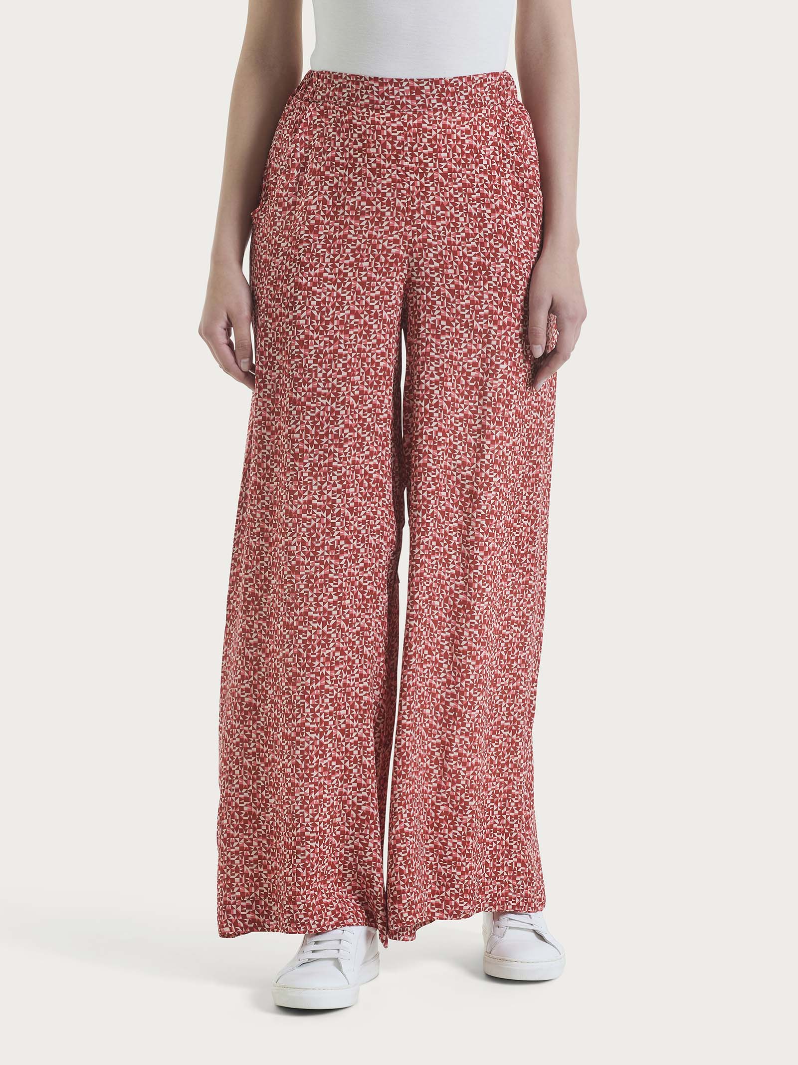 Pantalone a palazzo con tasche e geometic pattern in Ecoseta  - Fant. Dubarry