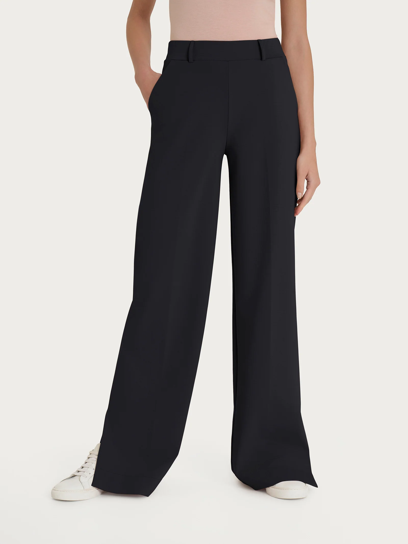 Pantalone a palazzo con tasche in Compact Light - Nero