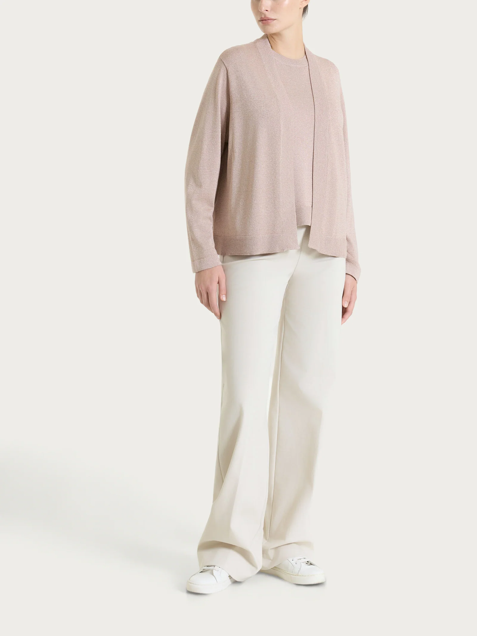 Pantalone a palazzo con tasche in Compact Light - Champignon - Image 5