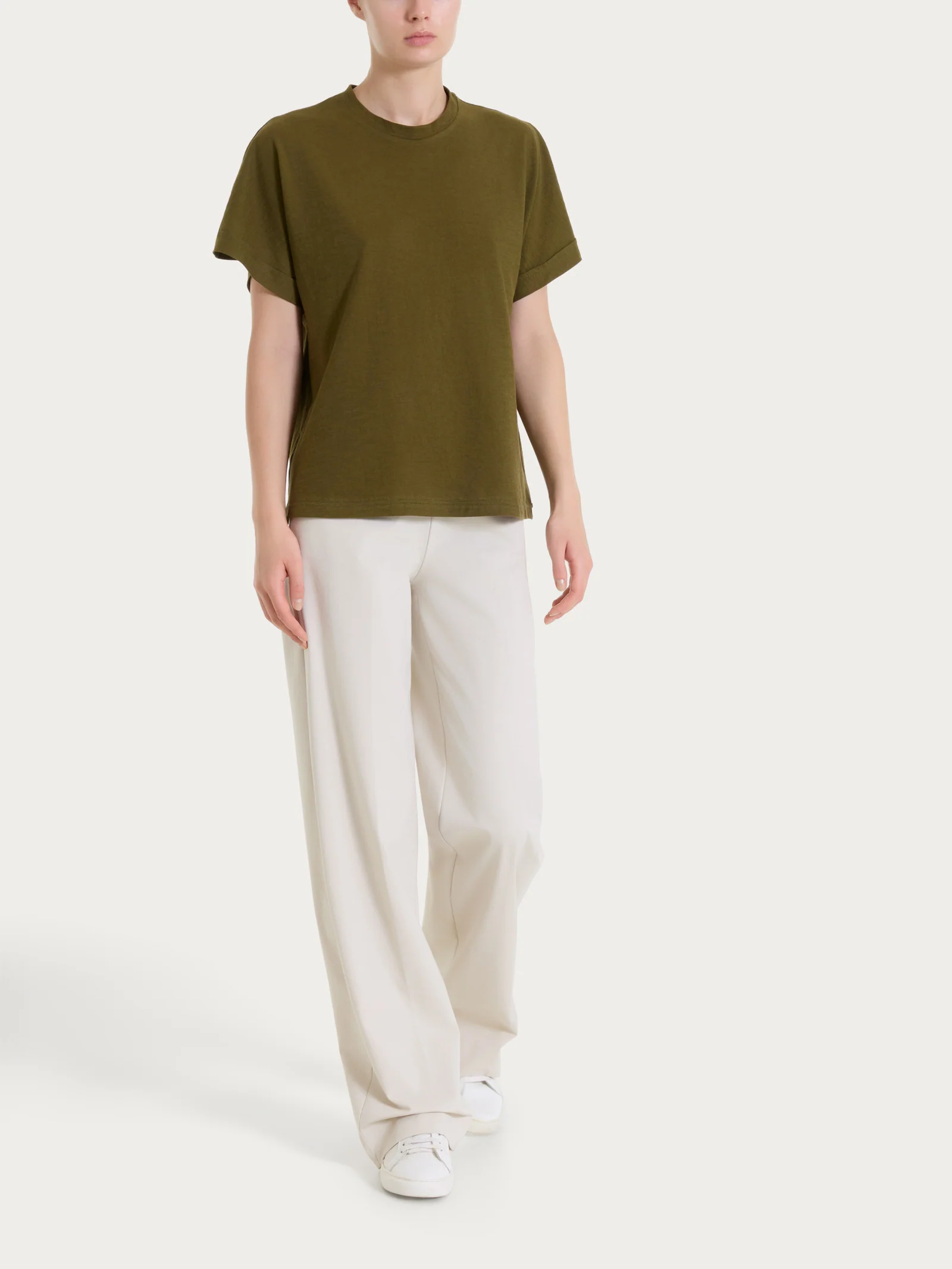 Pantalone a palazzo con tasche in Compact Light - Champignon - Image 6