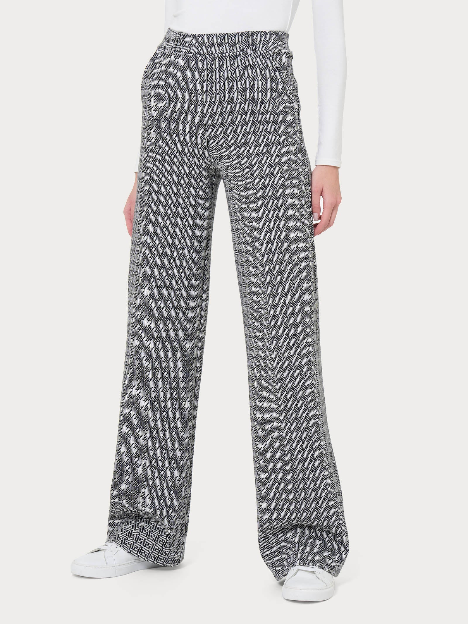 Pantalone a palazzo con tasche in tessuto Eco Jacquard - Fant.Nero