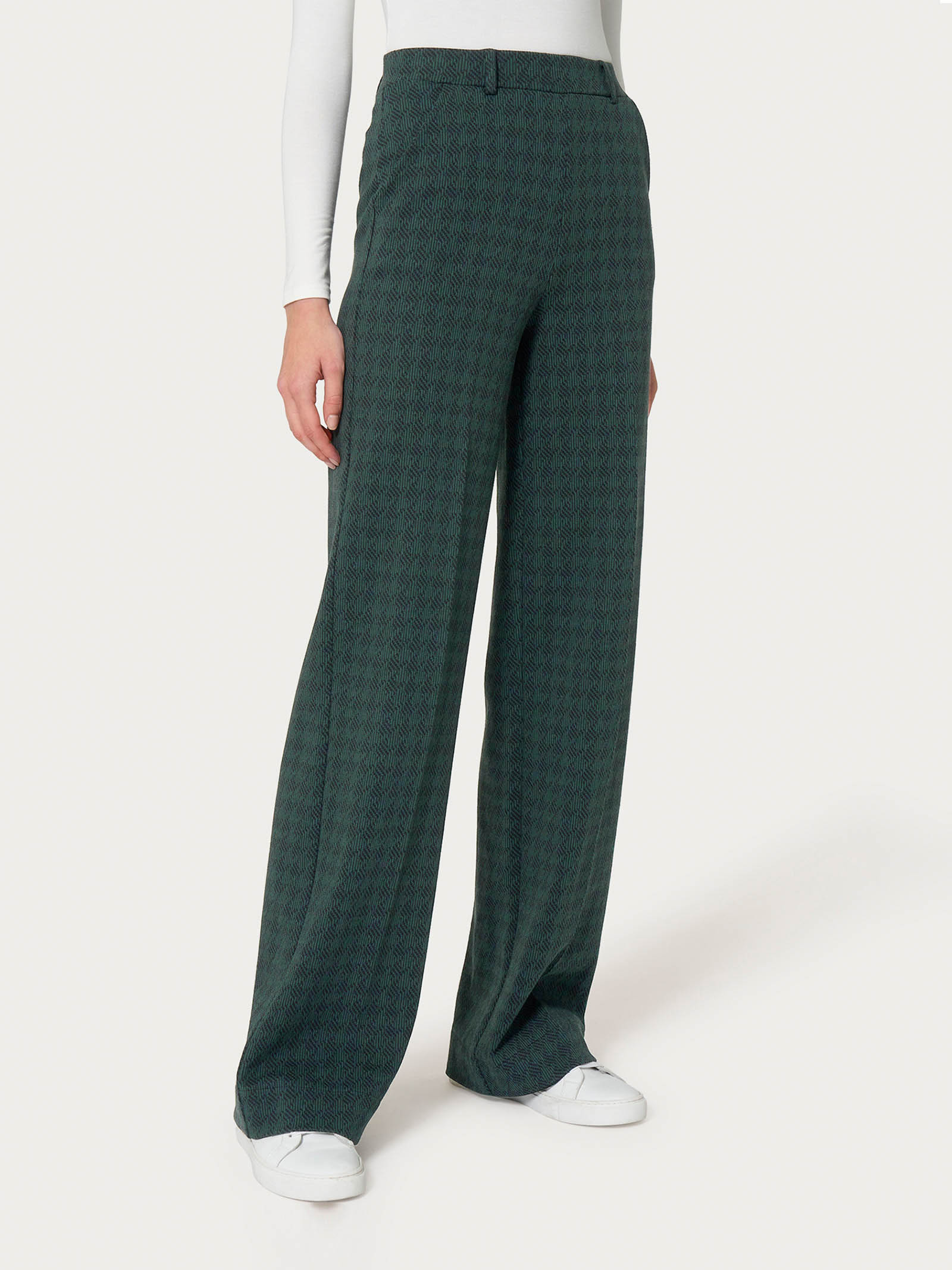 Pantalone a palazzo con tasche in tessuto Eco Jacquard - Fant. Rain Forest