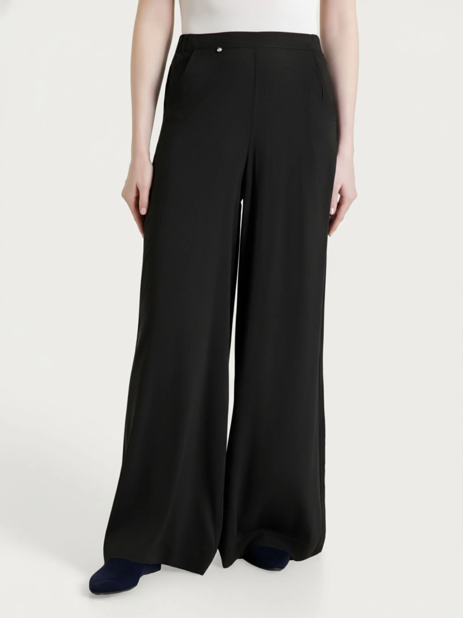 Pantalone a palazzo con tasche in Voile Stretch - Nero