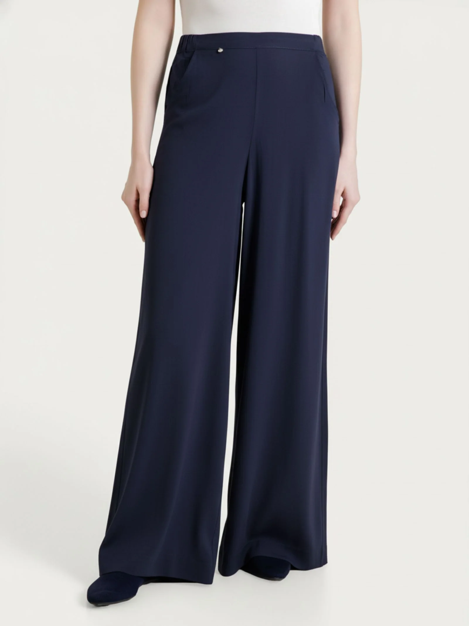 Pantalone a palazzo con tasche in Voile Stretch - Bleu