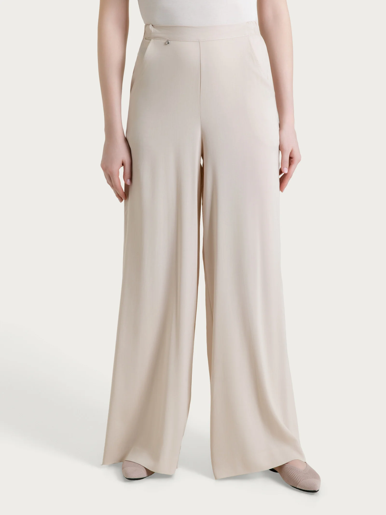 Pantalone a palazzo con tasche in Voile Stretch - Champignon