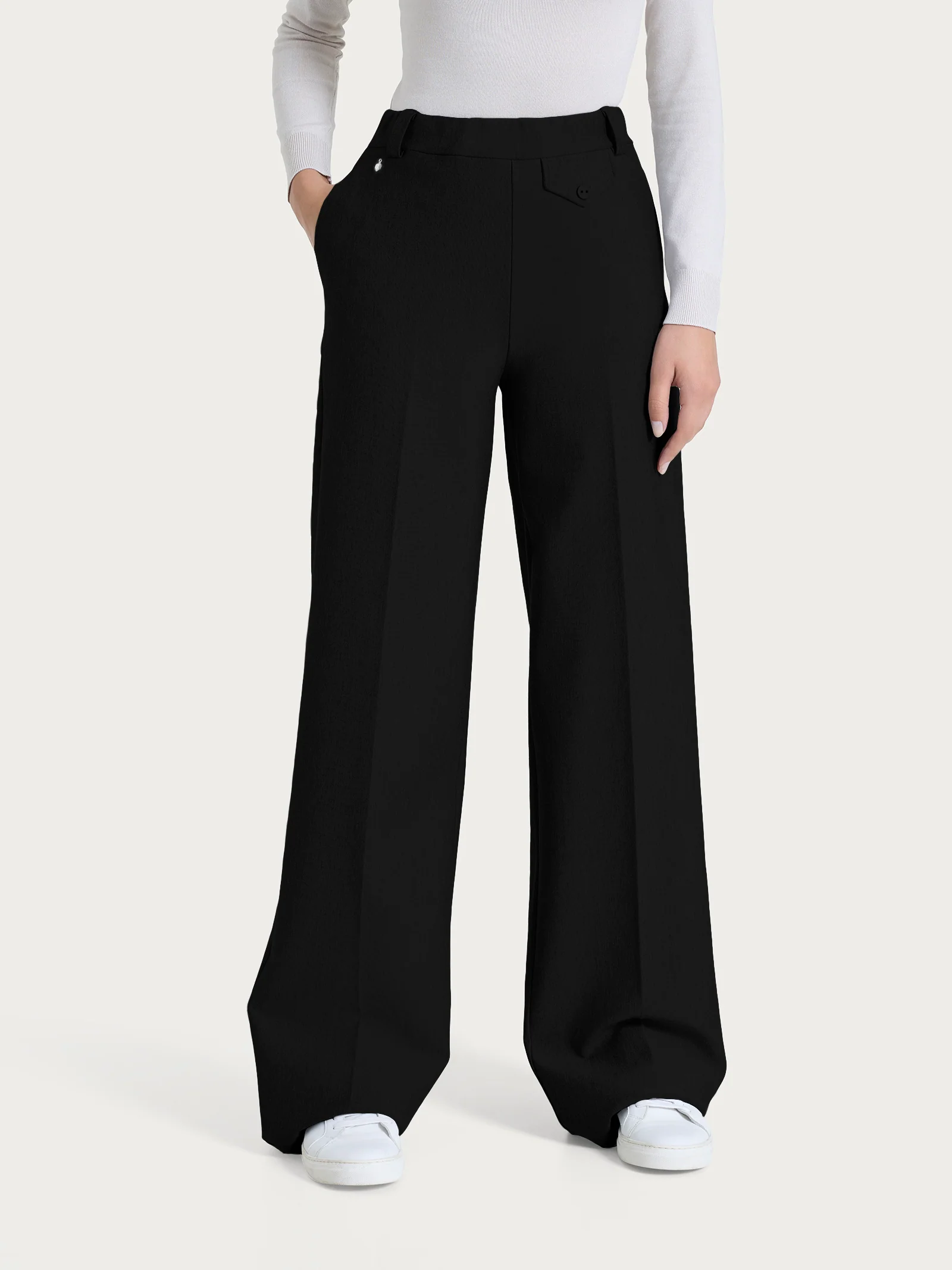 Pantalone a palazzo con taschino in Compact - Nero