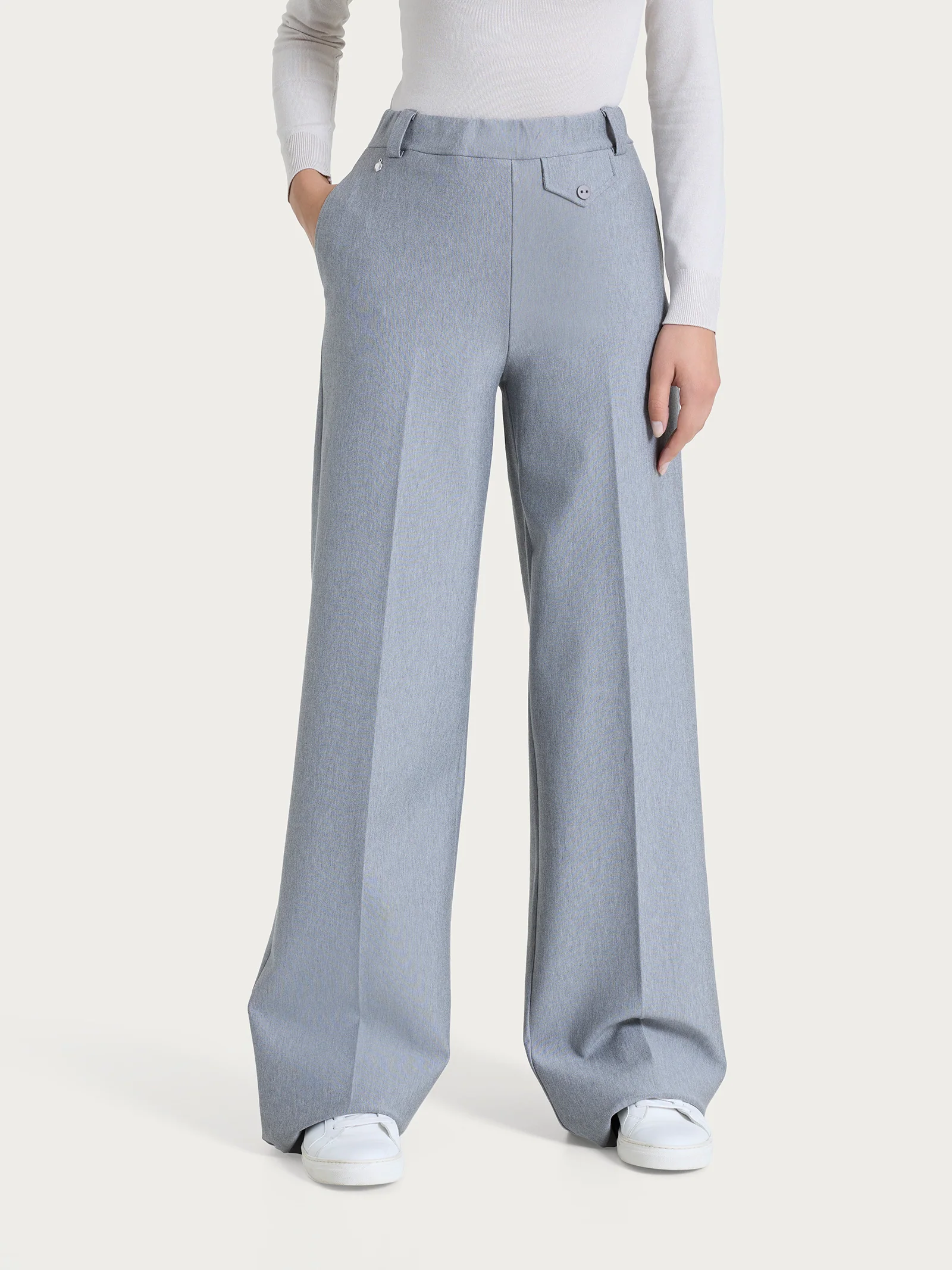 Pantalone a palazzo con taschino in Compact - Grigio Mel.