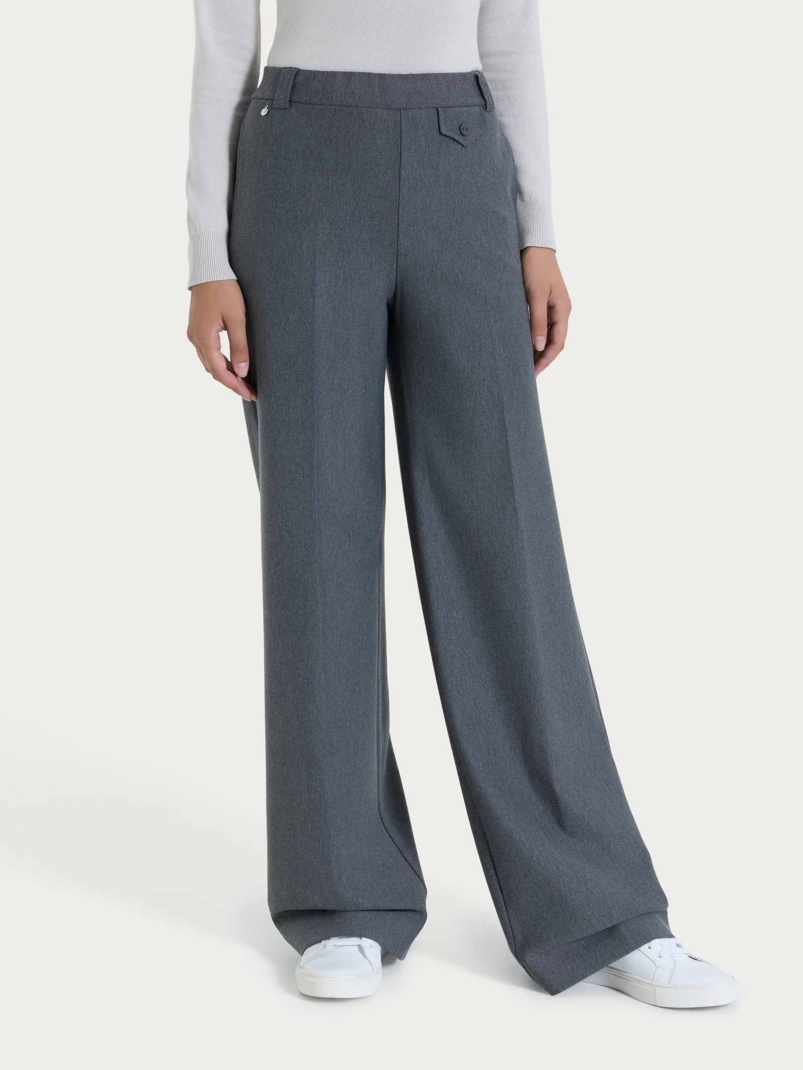 Pantalone a palazzo con taschino in Compact - Ardesia Mel.