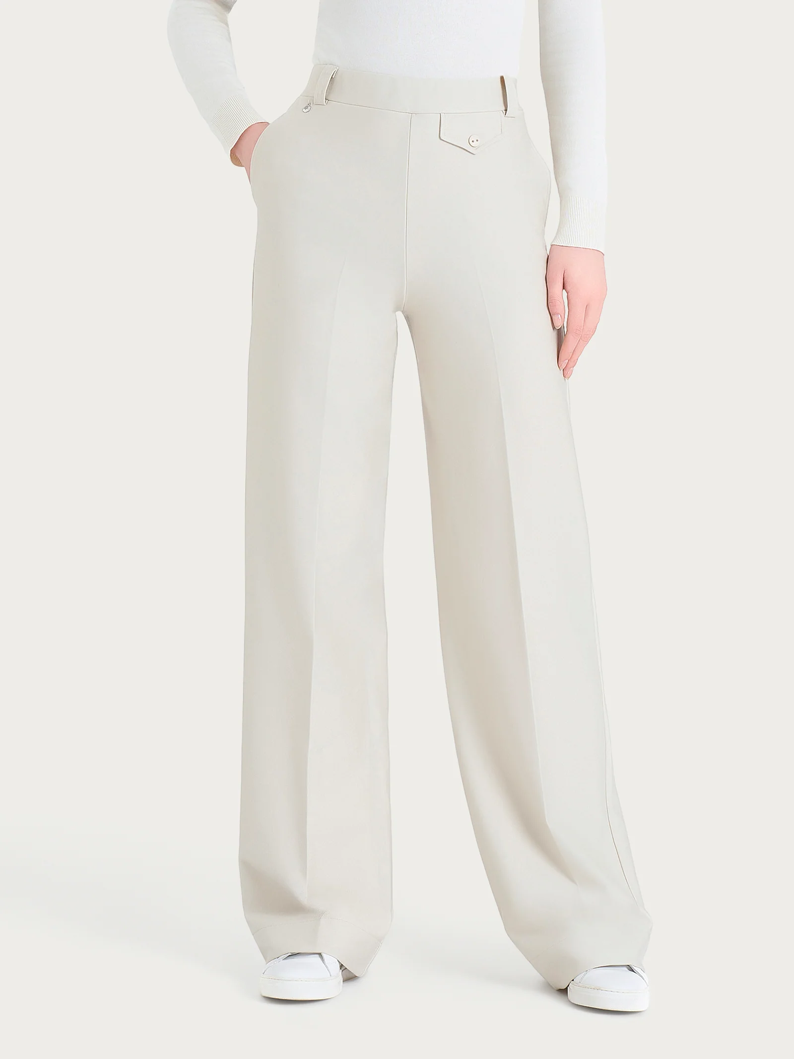 Pantalone a palazzo con taschino in Compact - Champignon