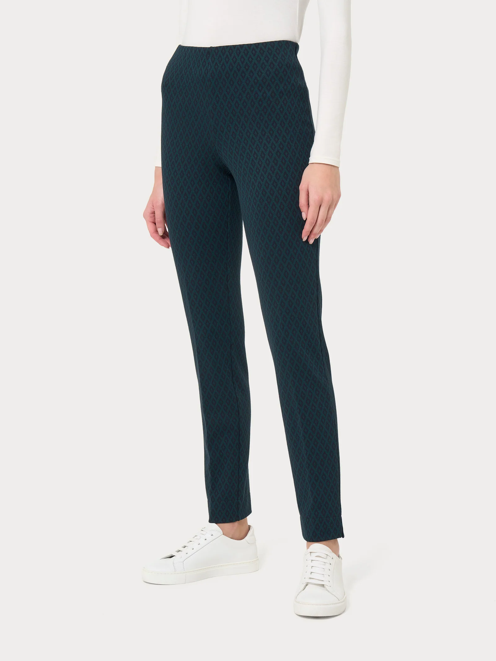 Pantalone a sigaretta a rombi con spacchetti in Eco Jacquard - Fant. Reflecting Pond