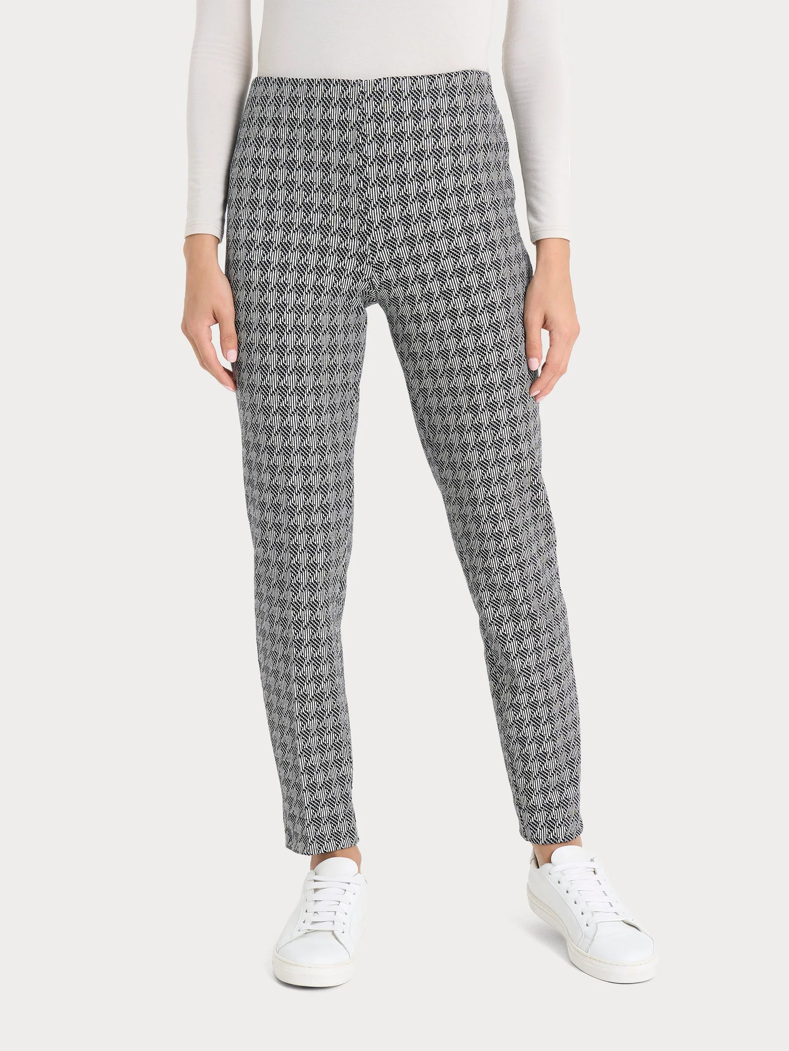 Pantalone a sigaretta con pied de poule in Eco Jacquard - Fant.Nero