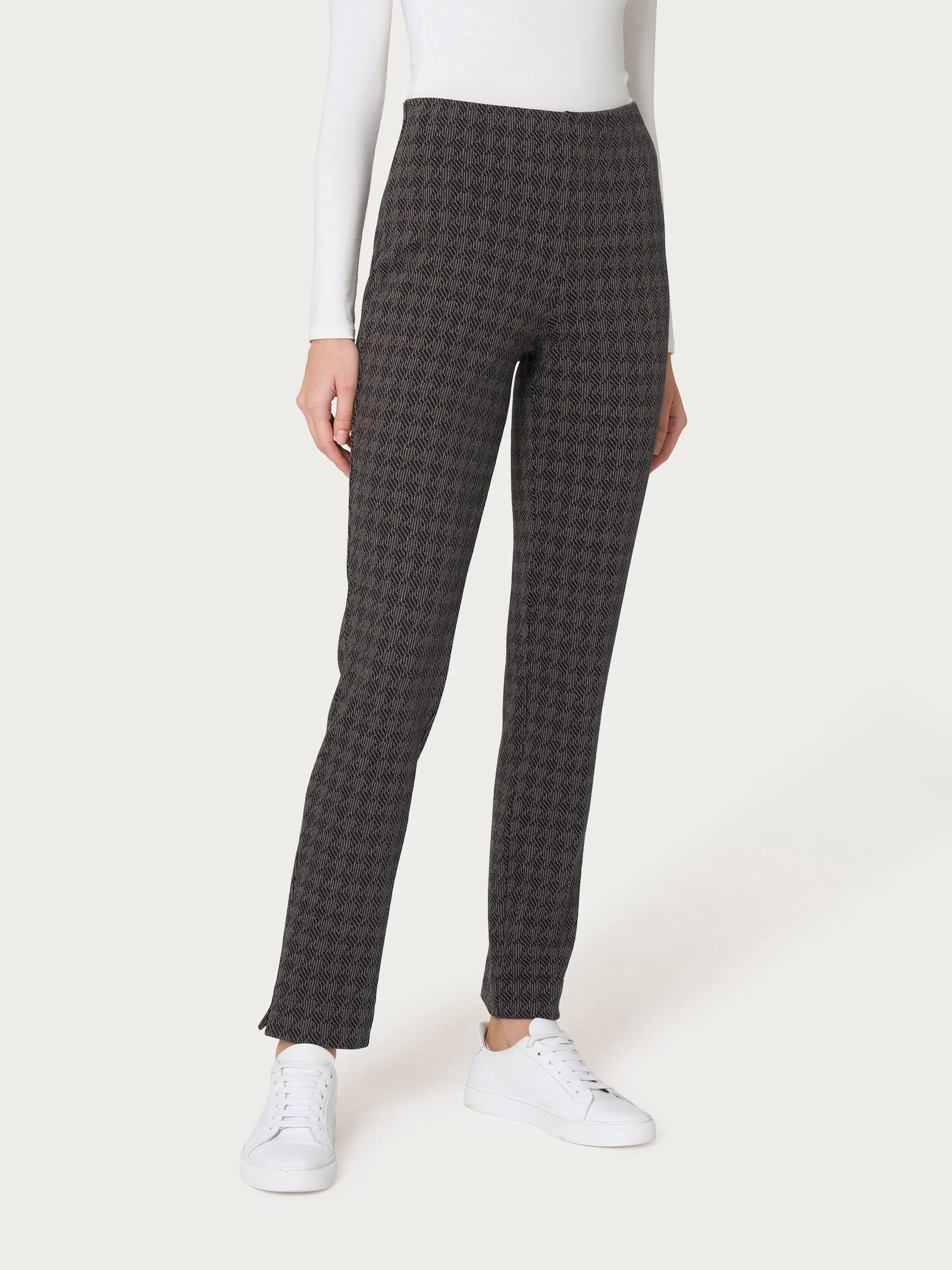 Pantalone a sigaretta con pied de poule in Eco Jacquard - FANT.PINE BARK