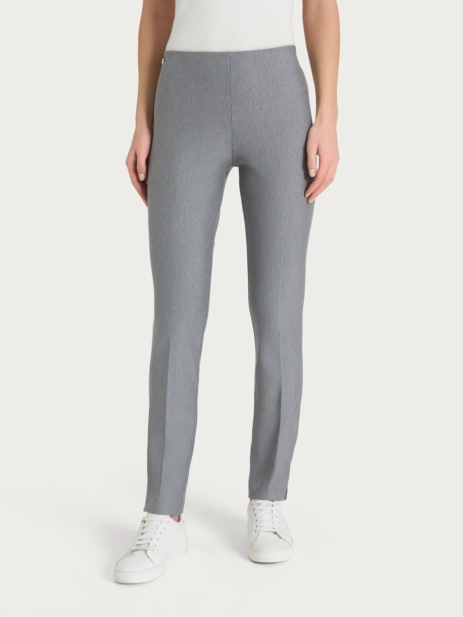 Pantalone a sigaretta con spacchetti in Compact - Grigio Mel.