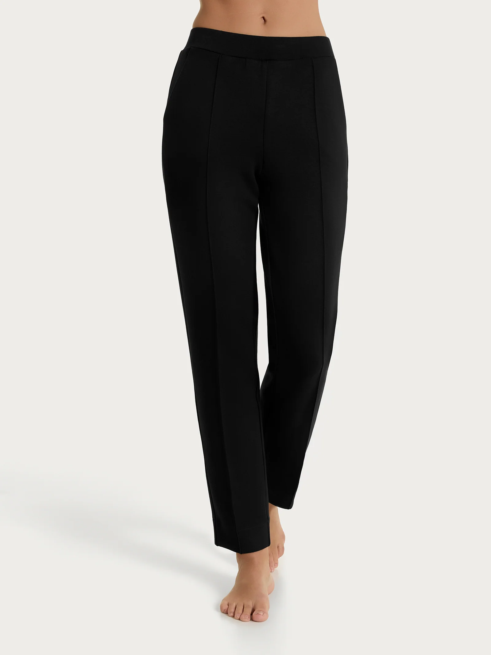 Pantalone a sigaretta con tasche in Scuba - Nero