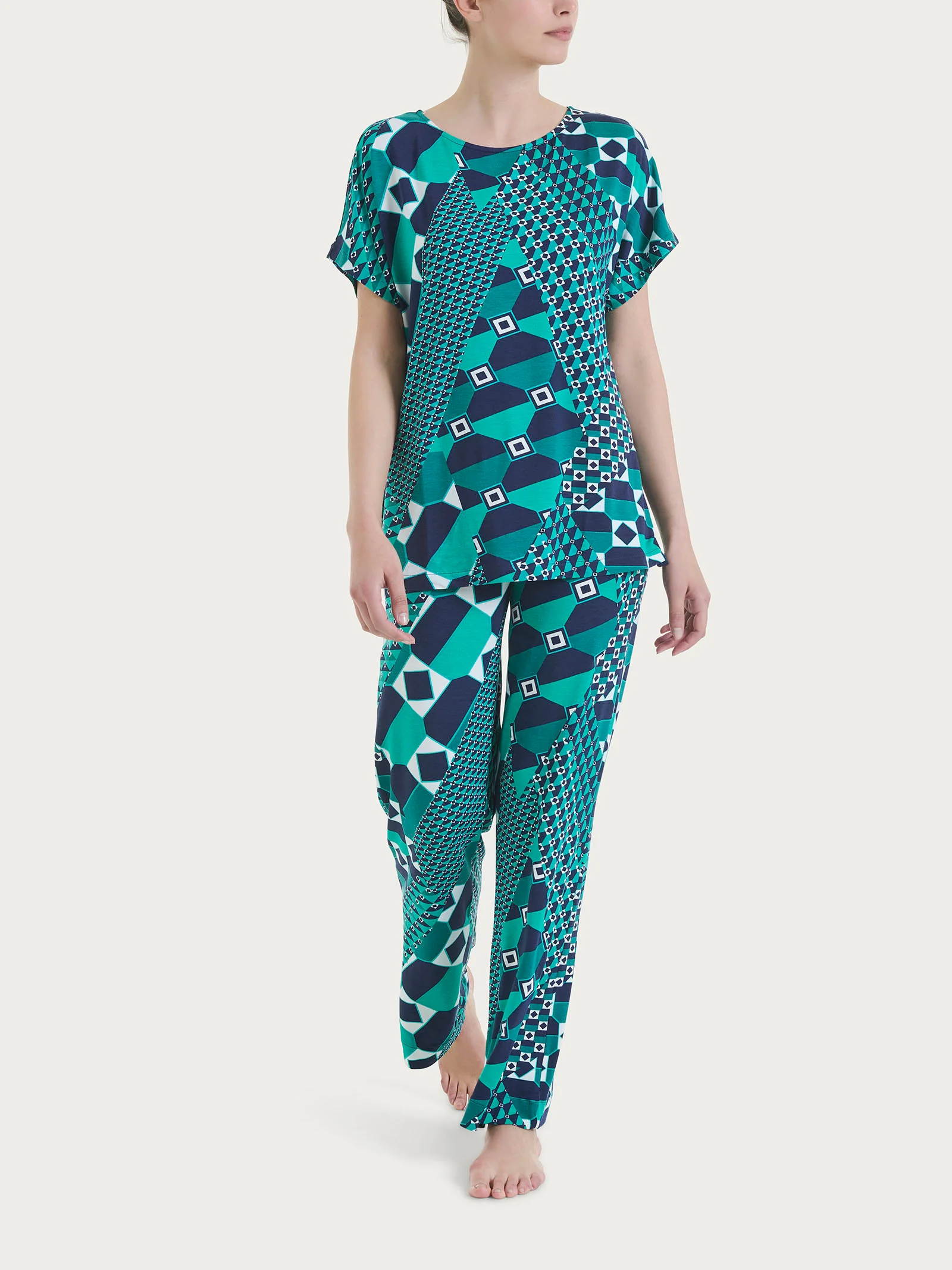 Pantalone ampio con geometric pattern in Viscosa Summer - Fant. Bayou - Image 4