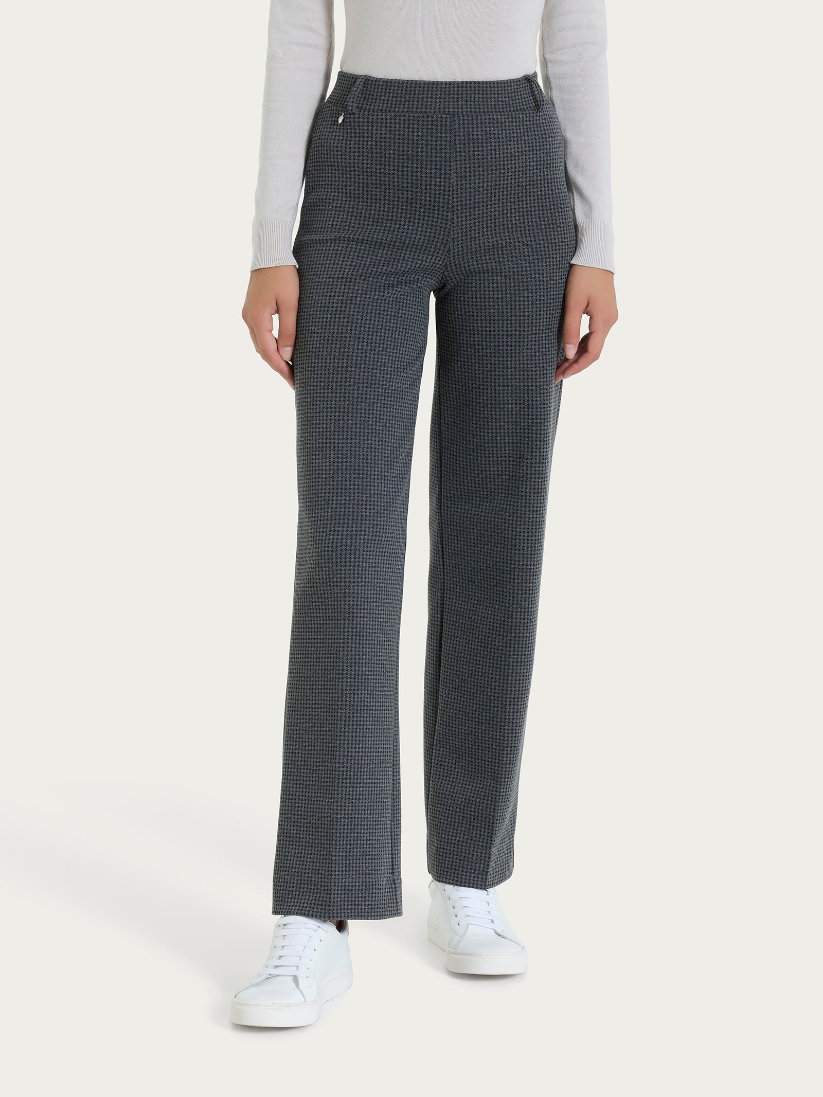 Pantalone ampio con tasche e micro check in Eco Jacquard - Fant.Ardesia Mel.