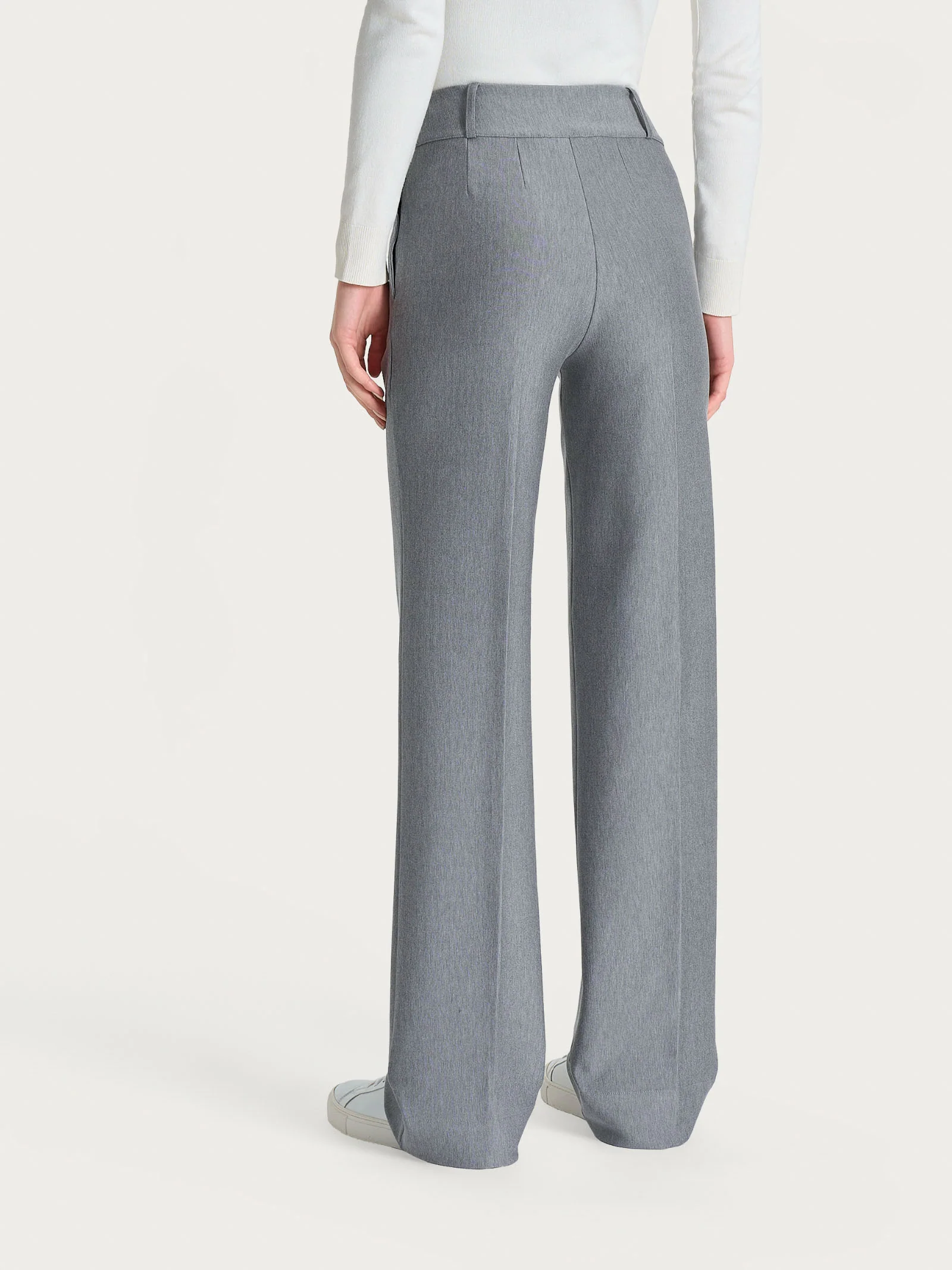 Pantalone ampio con tasche e pinces in Compact - Grigio Mel. - Image 3