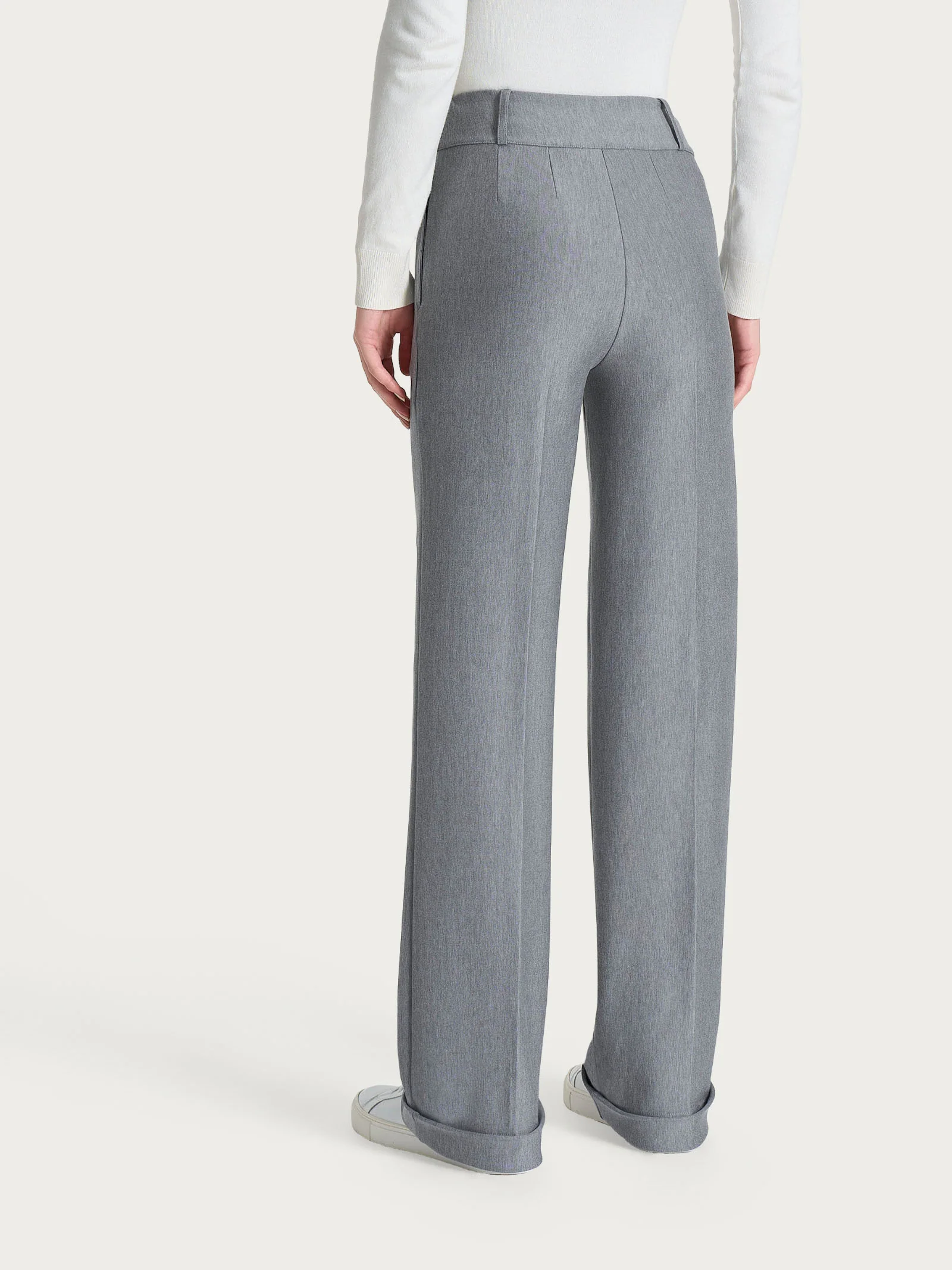 Pantalone ampio con tasche e pinces in Compact - Grigio Mel. - Image 4
