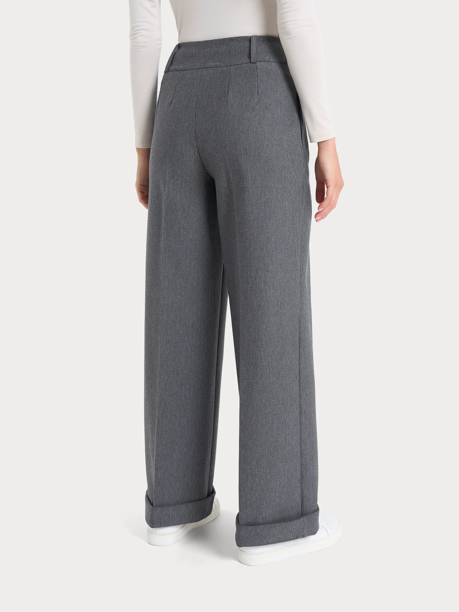 Pantalone ampio con tasche e pinces in Compact - Ardesia Mel. - Image 2
